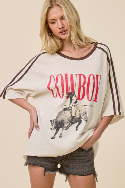 FORYERI Cowboy Graphic Tee – Vintage Oversized Western Style Top
