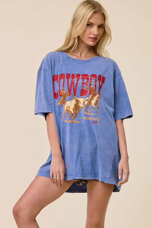 FORYERI Vintage Cowboy Oversized Tee – Western Relaxed Graphic Top