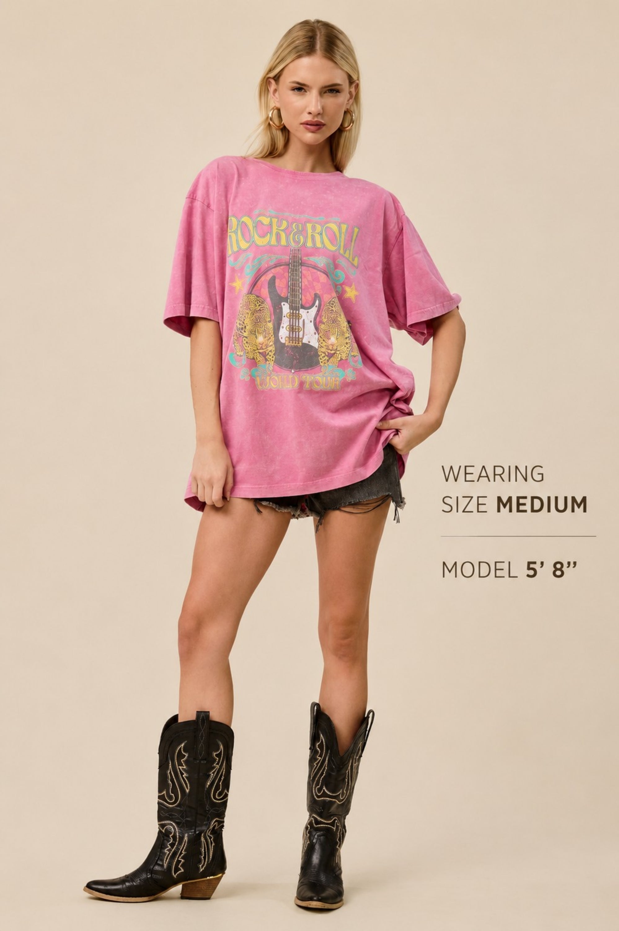 Vintage Rock & Roll World Tour Mineral Wash Oversized Graphic Tee