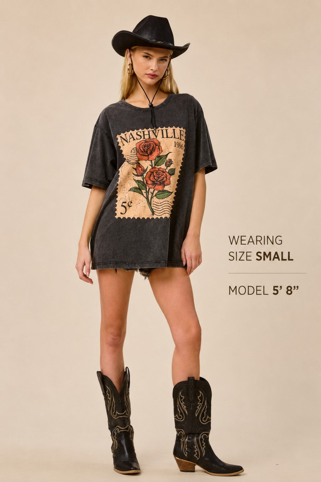 Vintage Nashville Rose Stamp Oversized Graphic Tee