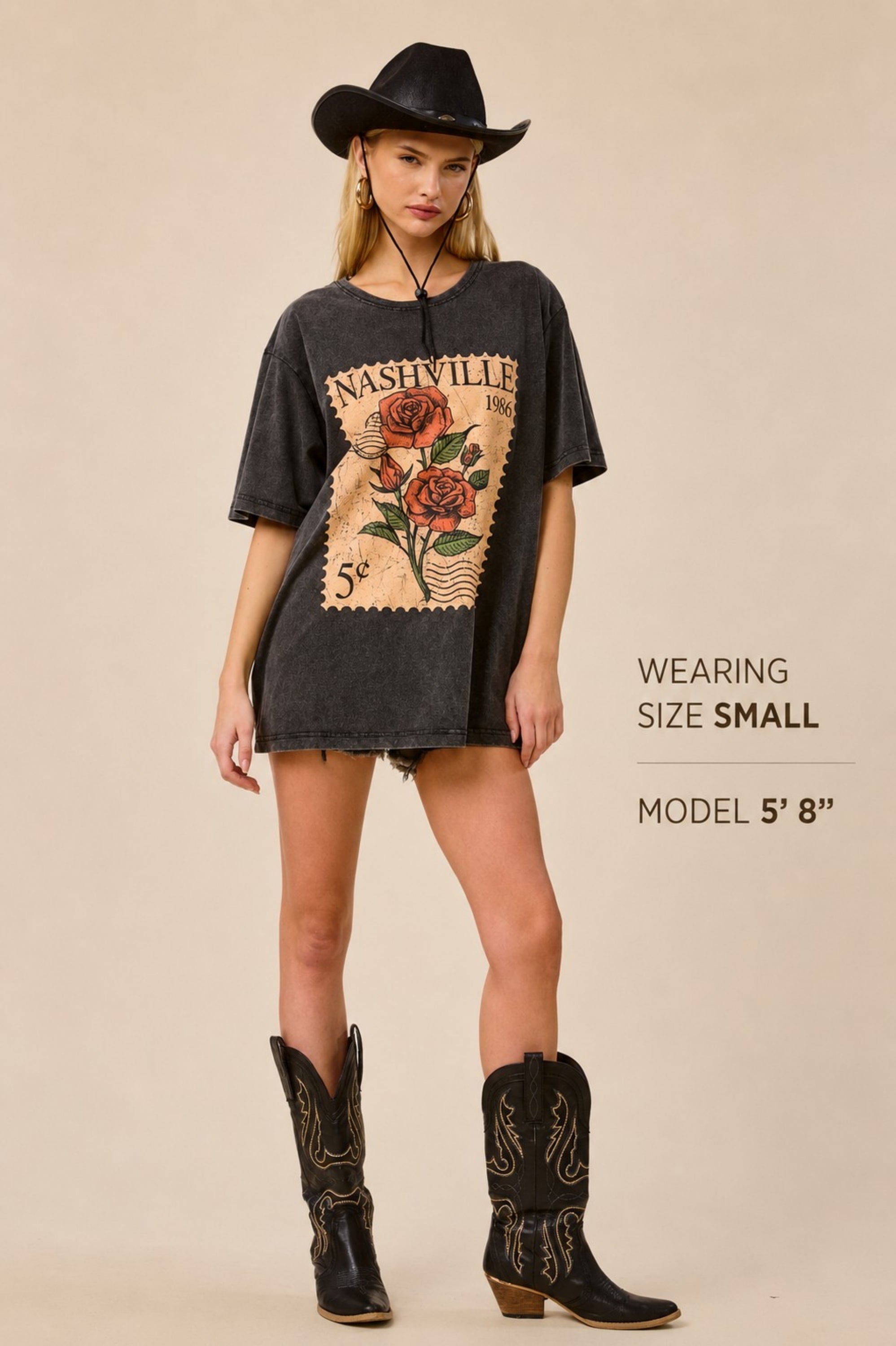 Vintage Nashville Rose Stamp Oversized Graphic Tee