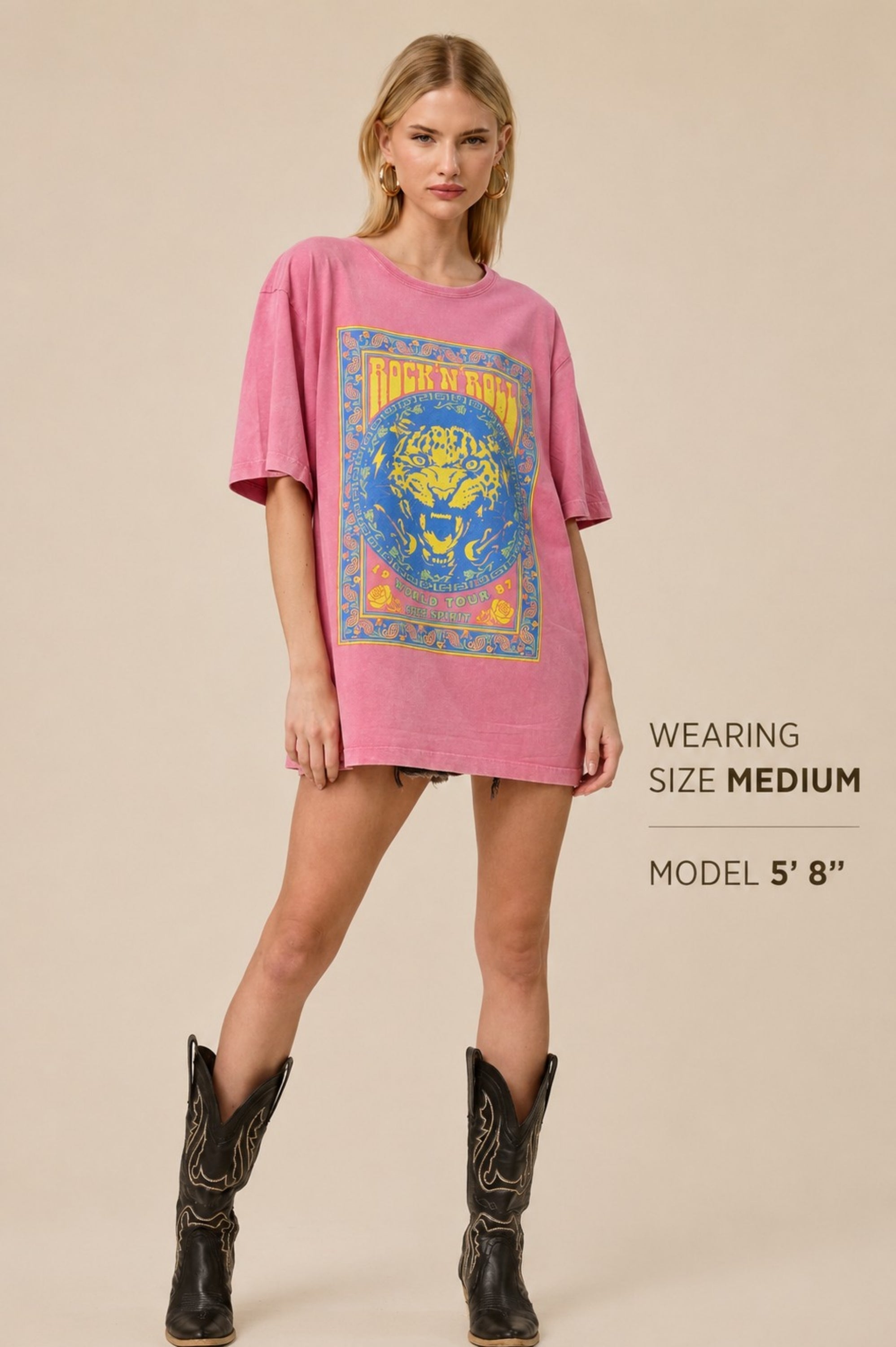Vintage Rock N Roll Tiger Oversized Graphic Tee