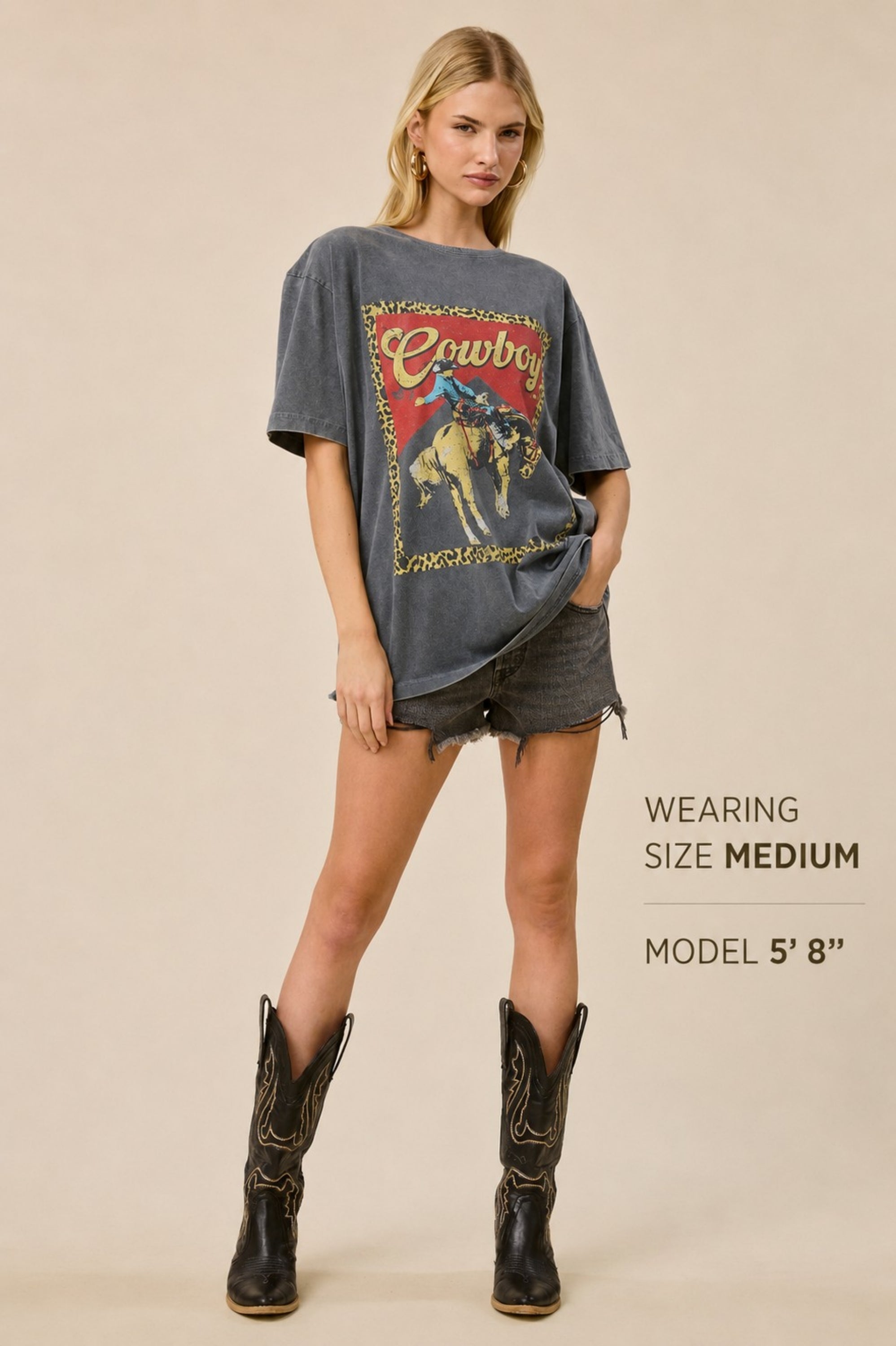 Vintage Cowboy Rodeo Leopard Oversized Graphic Tee