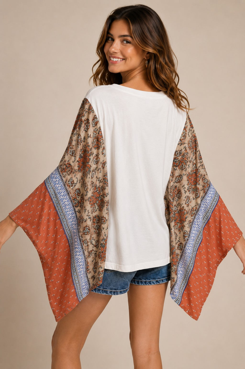Womens Western Cowboy Kimono Sleeve Graphic Top Oversized Poncho Blouse Boho Batwing Loose Fit Shirt