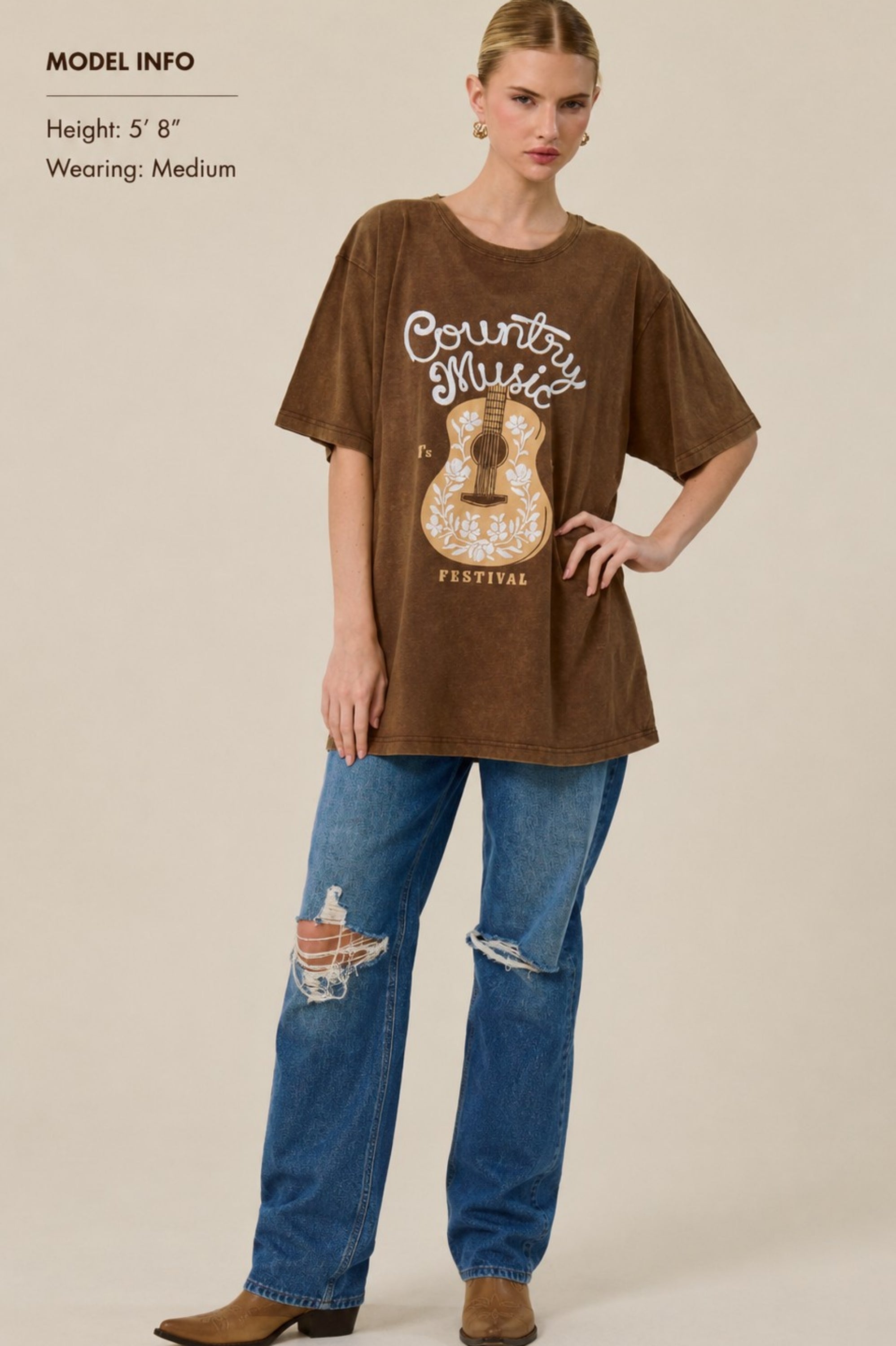 Country Music Festival Oversized Graphic Tee for Women – Vintage Mineral Washed Western T-Shirt