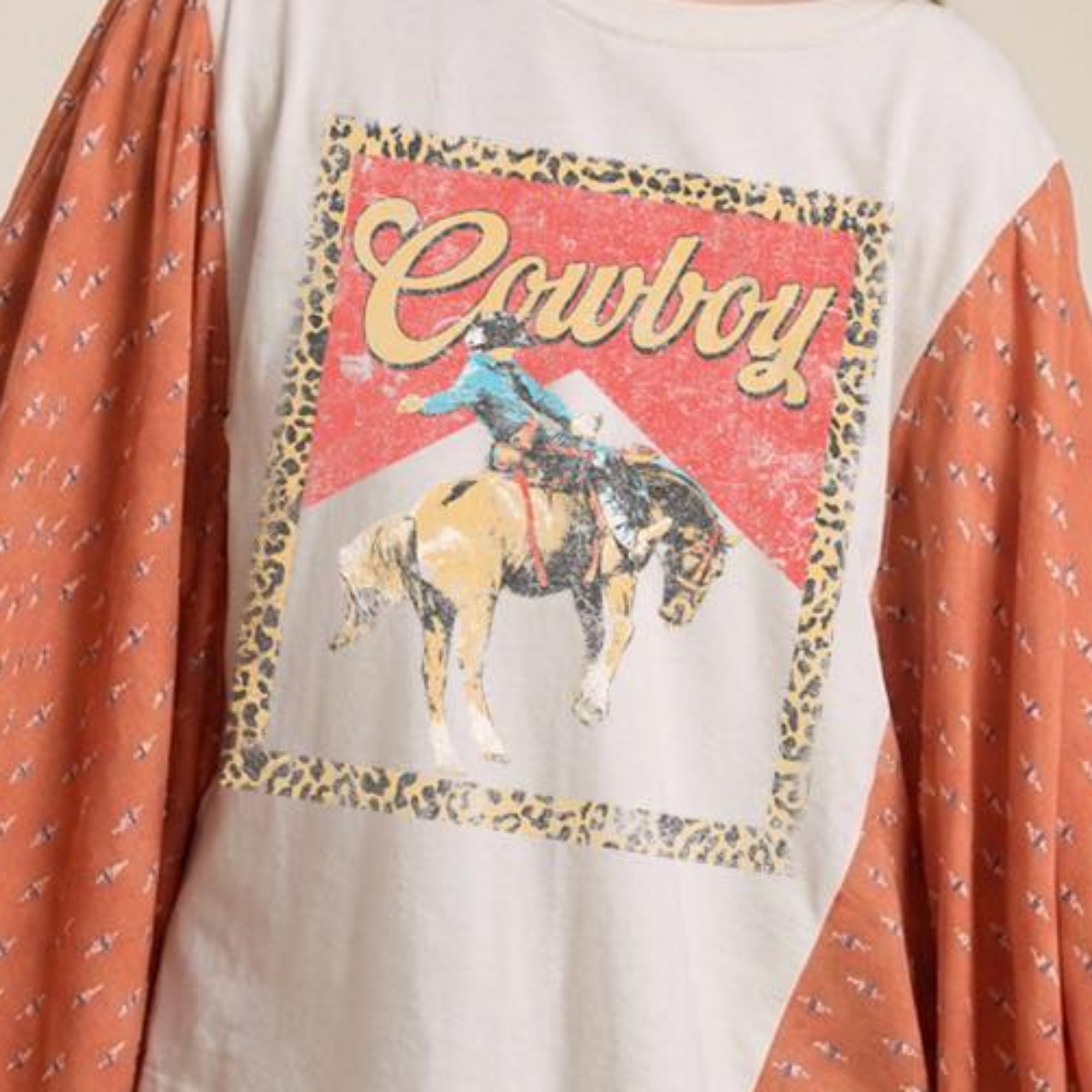 Womens Western Cowboy Kimono Sleeve Graphic Top Oversized Poncho Blouse Boho Batwing Loose Fit Shirt