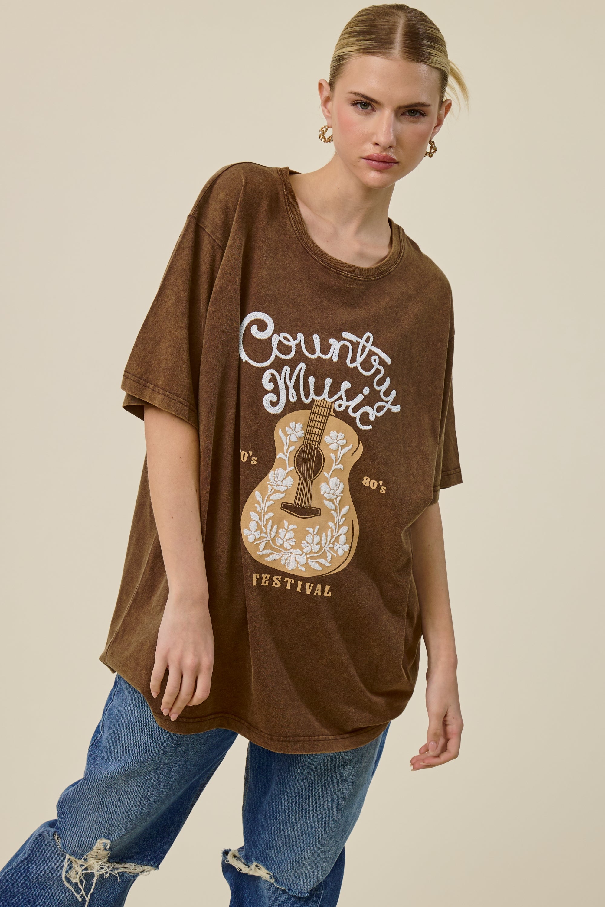 Country Music Festival Oversized Graphic Tee for Women – Vintage Mineral Washed Western T-Shirt
