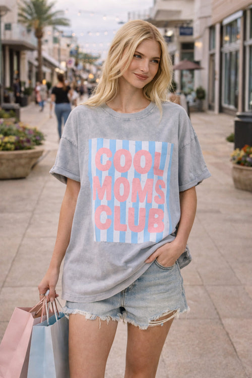 Cool Moms Club Oversized Graphic Tee for Women – Vintage Mineral Washed Casual T-Shirt
