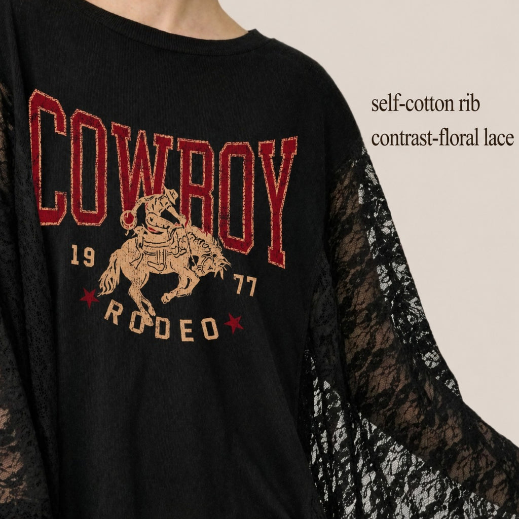 Womens Western Cowboy Lace Kimono Sleeve Graphic Top Oversized Poncho Blouse Boho Batwing Tunic