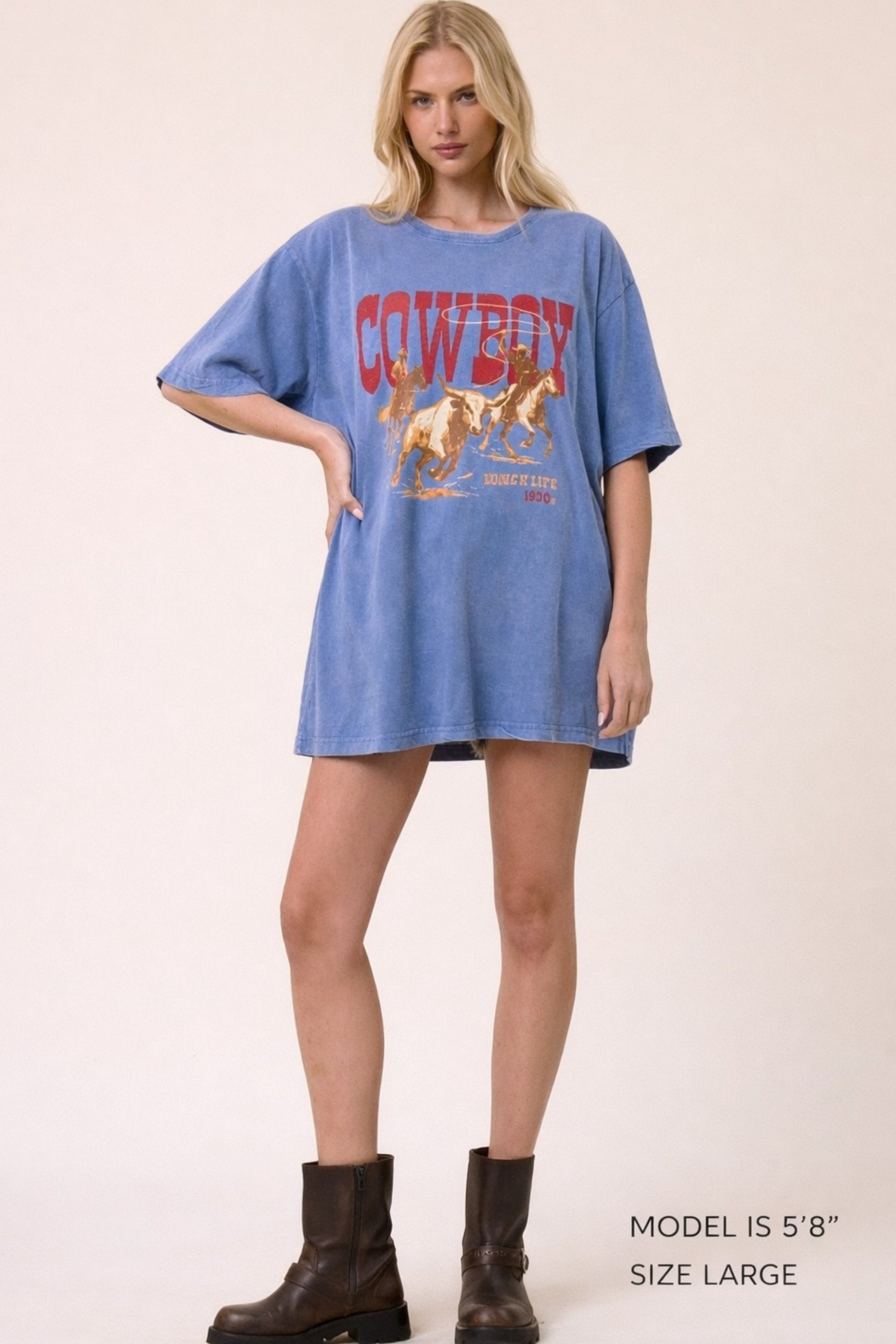 FORYERI Vintage Cowboy Oversized Tee – Western Relaxed Graphic Top
