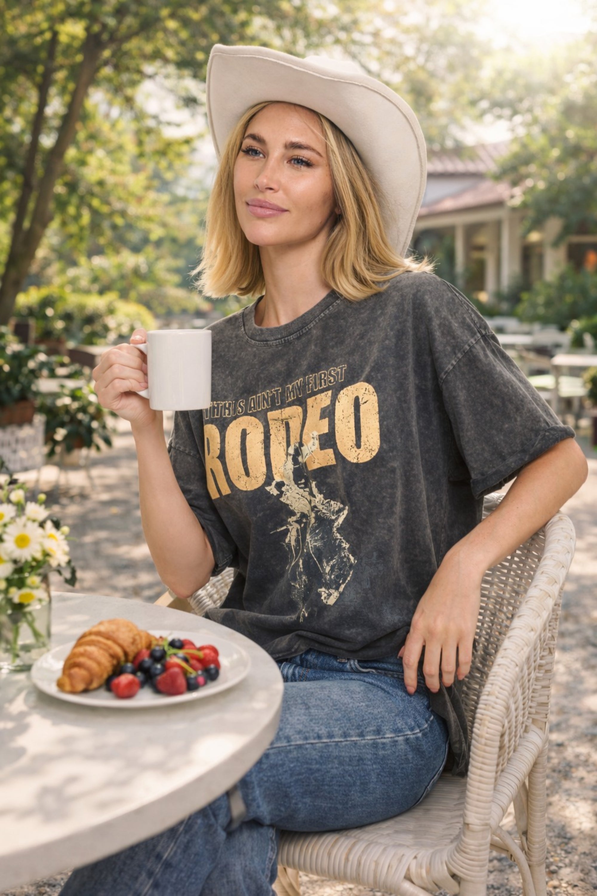FORYERI Vintage Rodeo Oversized Tee – Western Relaxed Graphic Top