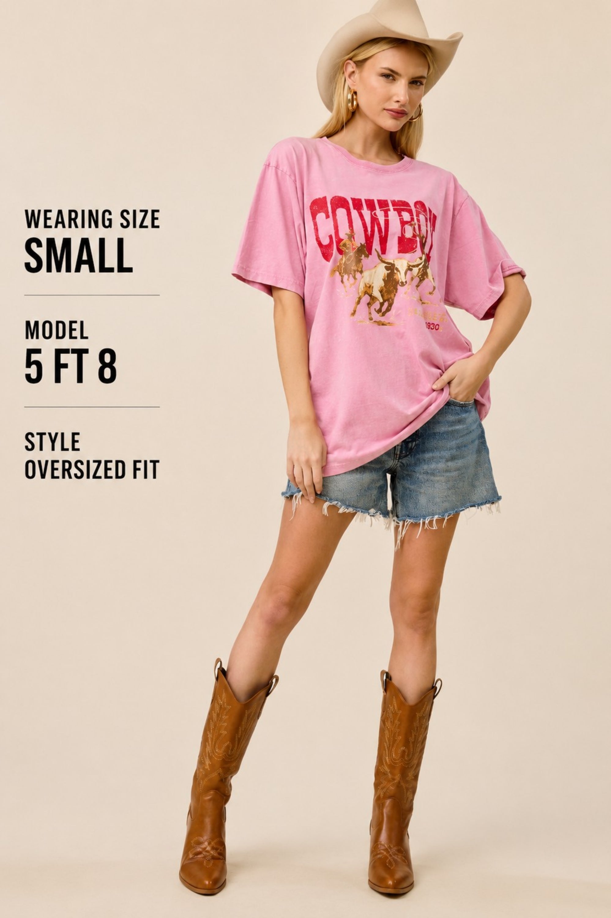 Pink Cowboy Western Oversized Graphic Tee