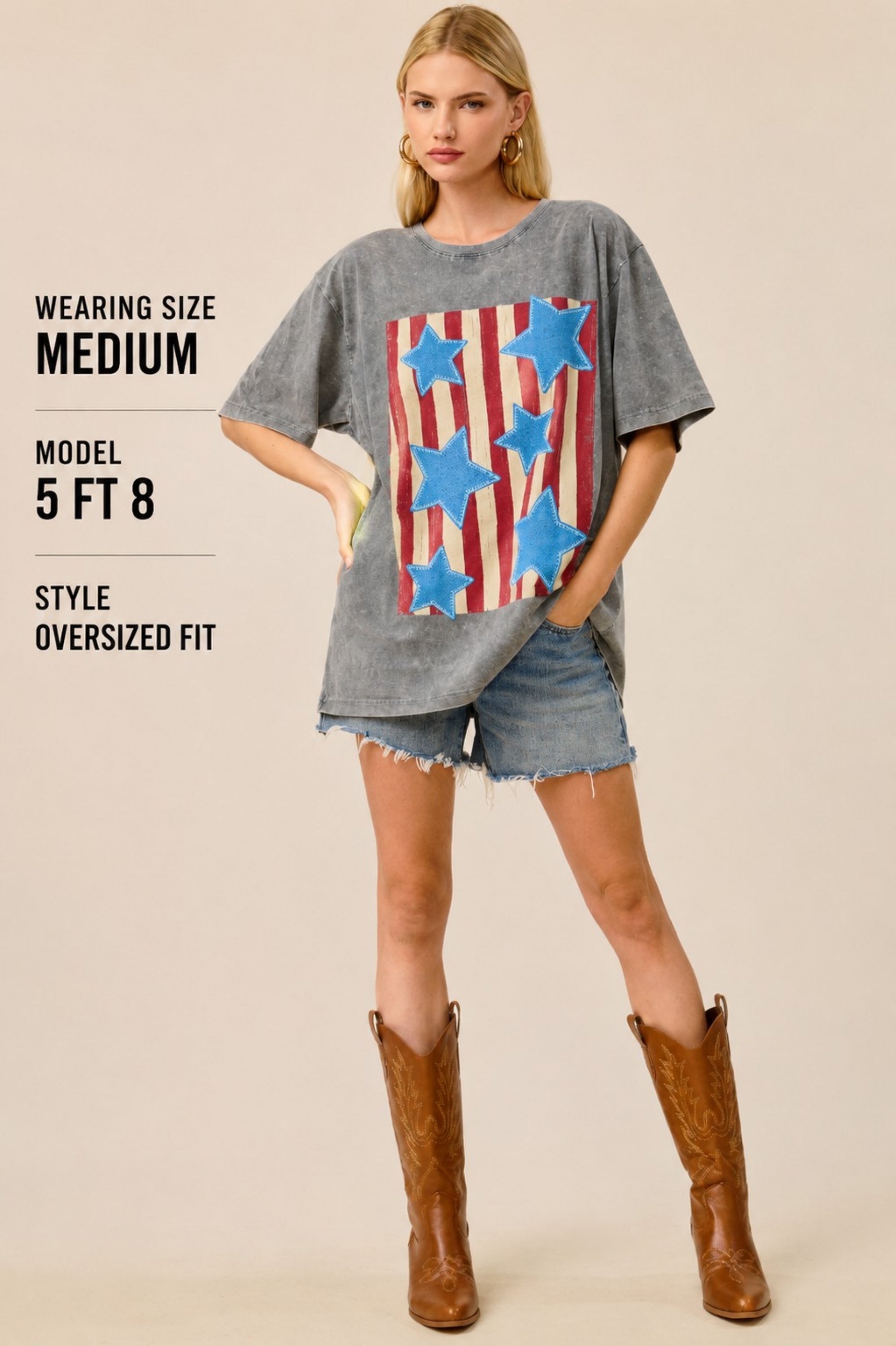 Vintage American Flag Stars Oversized Graphic Tee