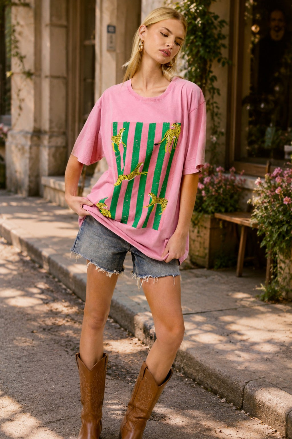 Pink Wild Cheetah Oversized Graphic Tee