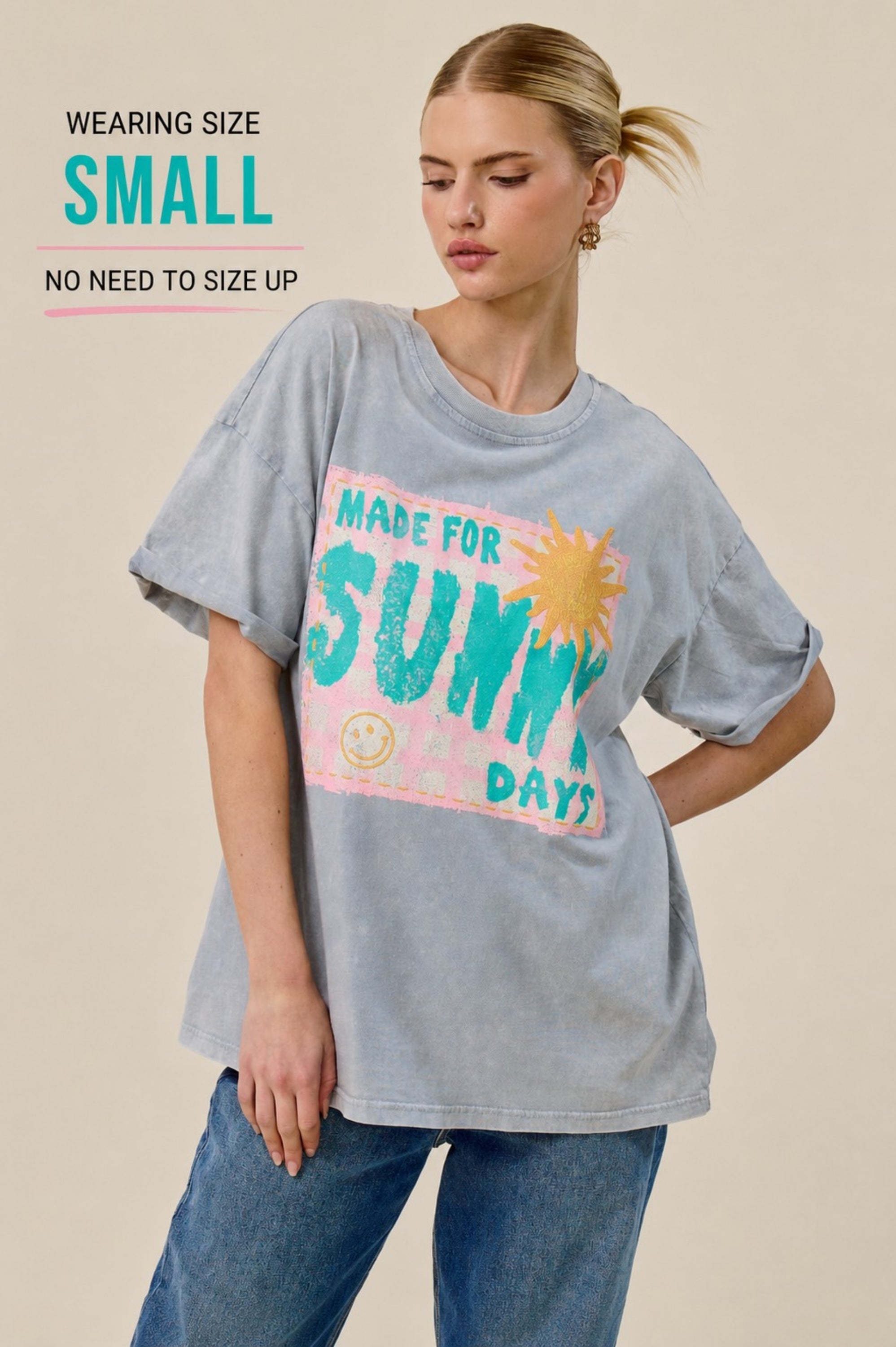 Made for Sunny Days Oversized Graphic Tee for Women – Vintage Mineral Washed Summer T-Shirt