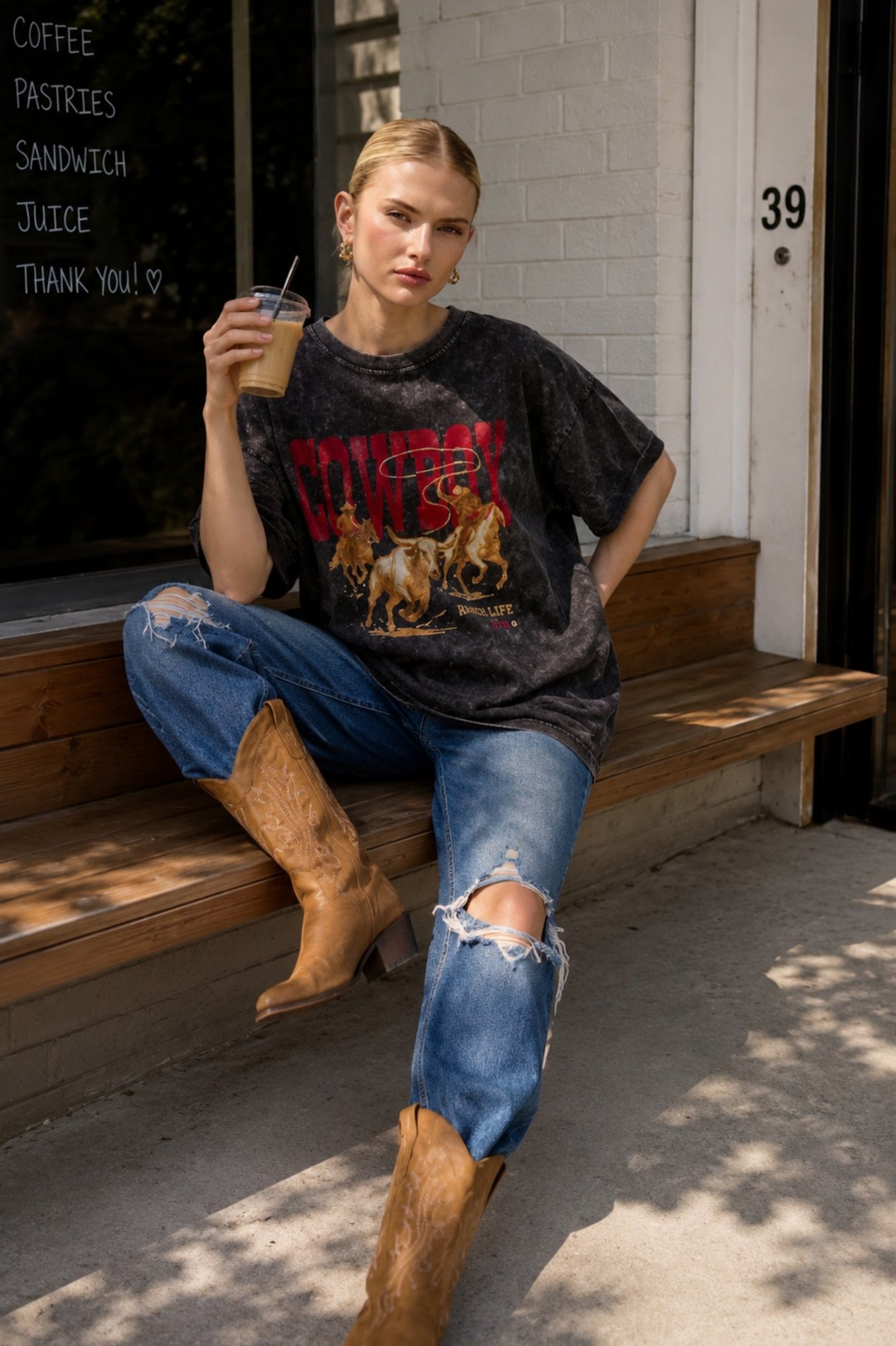 Vintage Cowboy Ranch Oversized Graphic Tee for Women – Mineral Washed Western T-Shirt