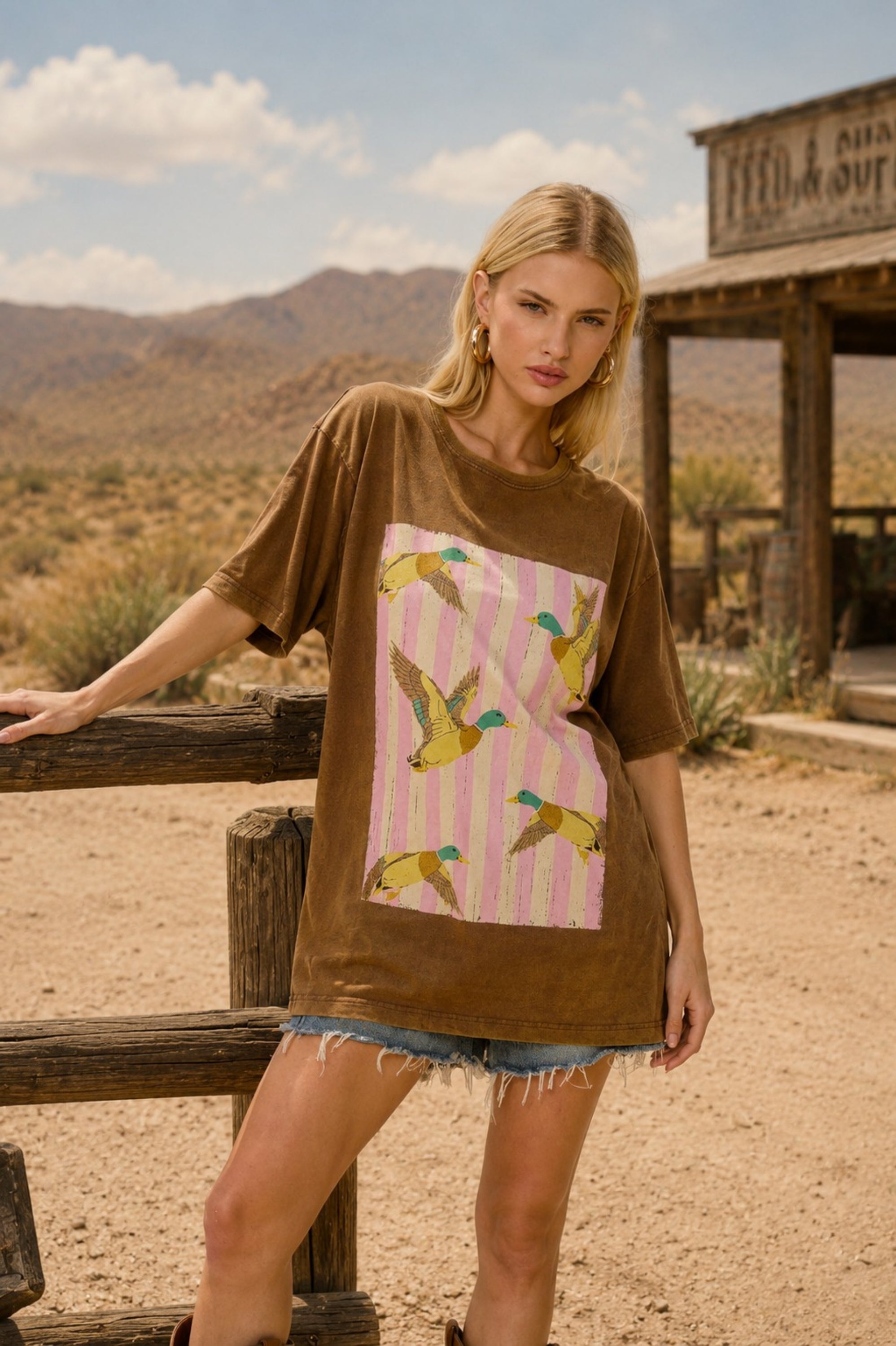 Vintage Flying Ducks Oversized Graphic Tee