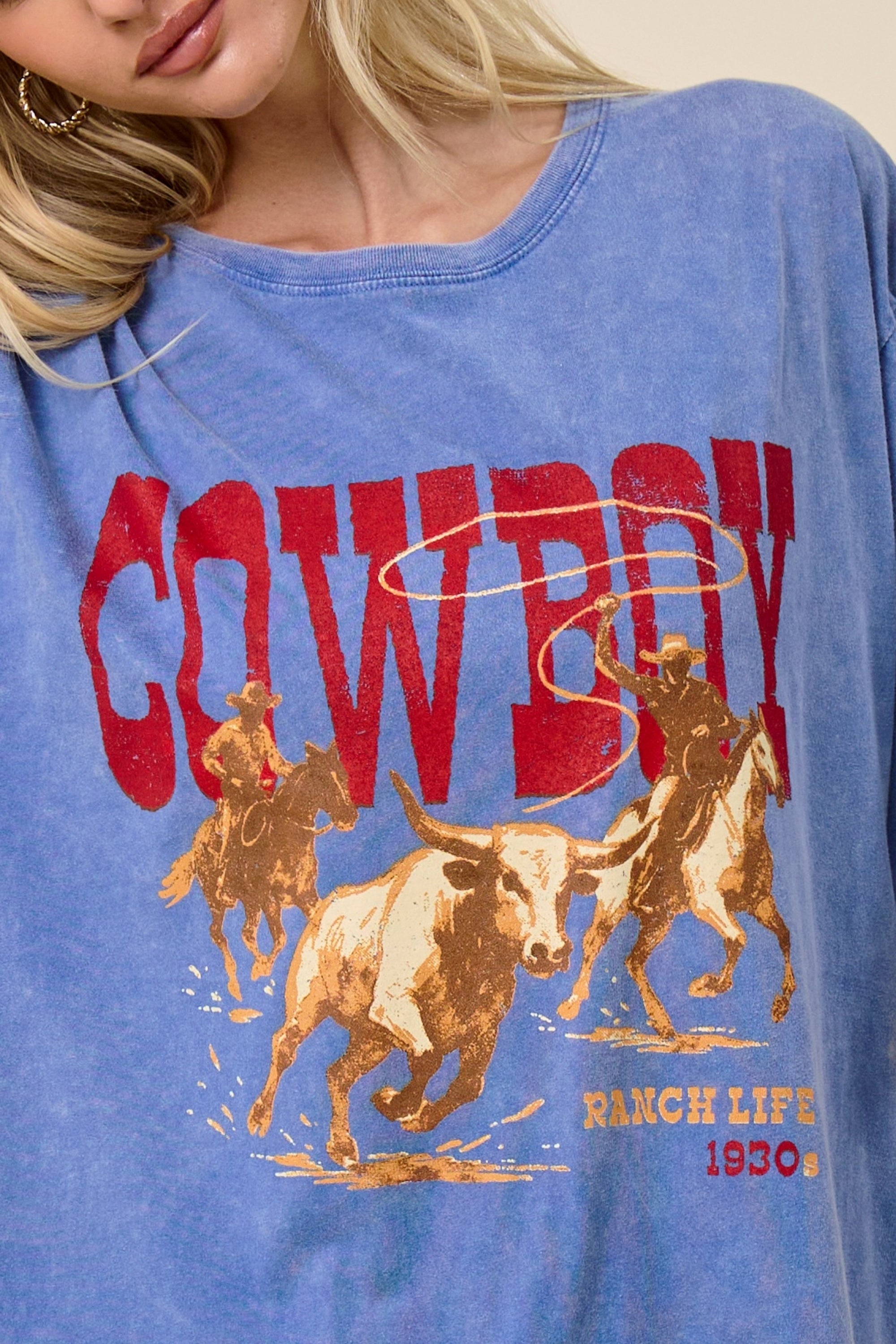 FORYERI Vintage Cowboy Oversized Tee – Western Relaxed Graphic Top