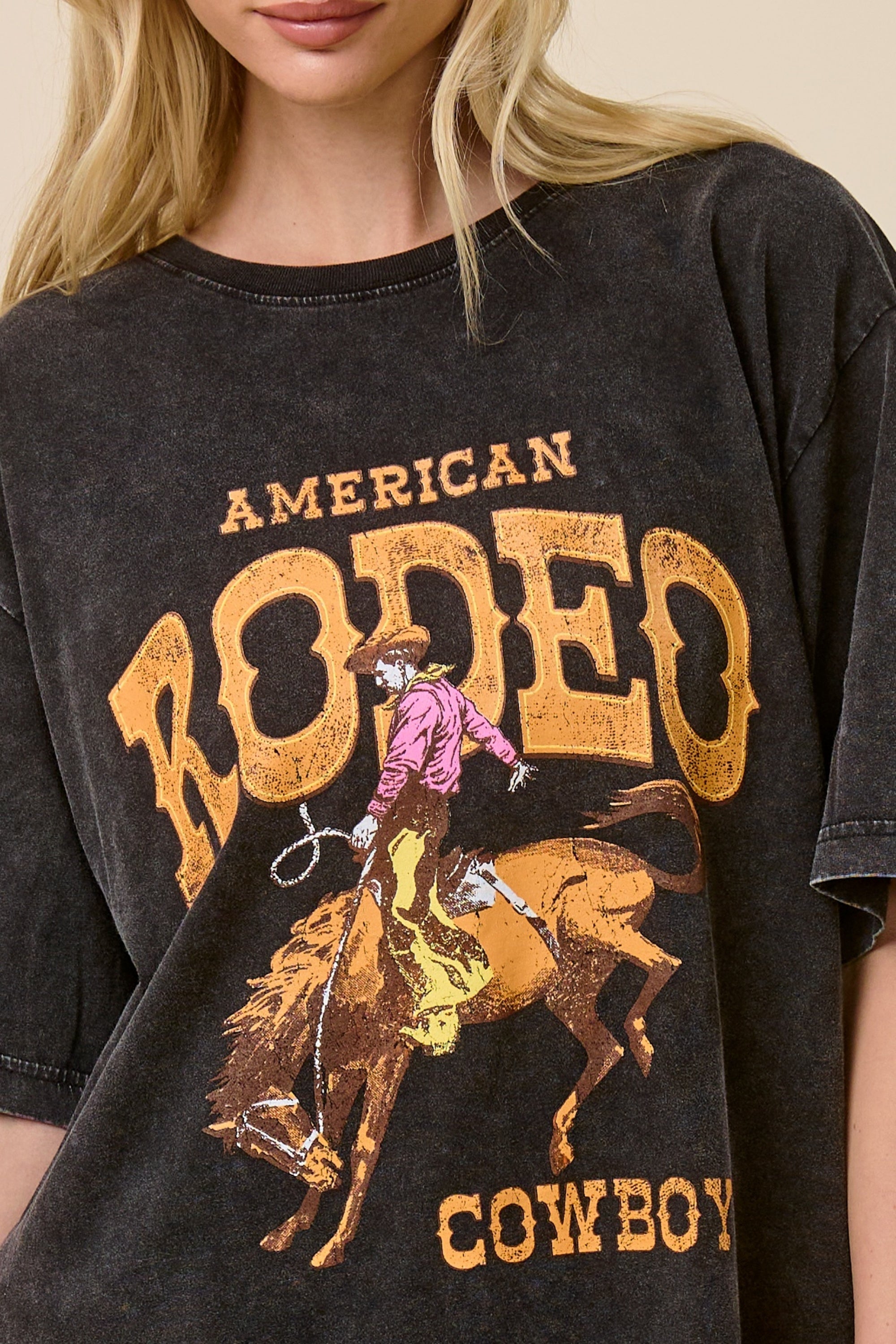 FORYERI Vintage Rodeo Oversized Tee – Western Graphic Relaxed Top