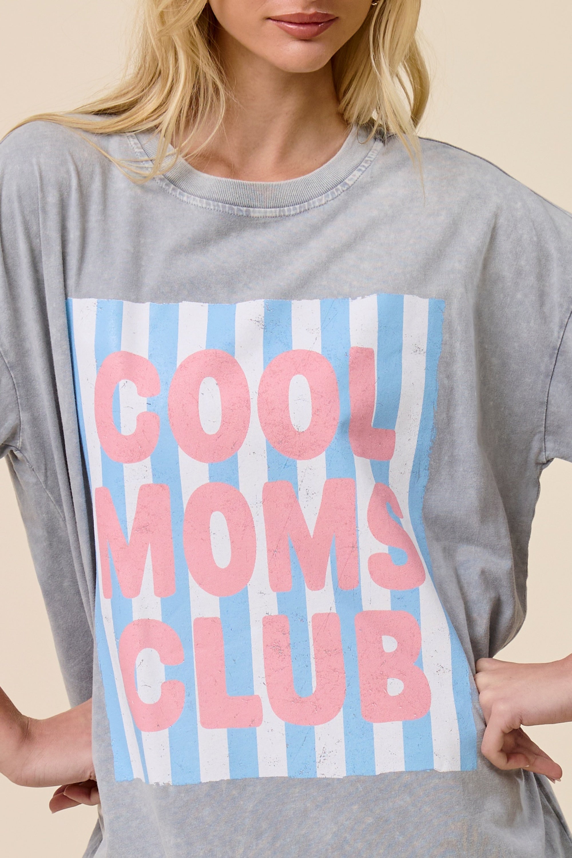 Cool Moms Club Oversized Graphic Tee for Women – Vintage Mineral Washed Casual T-Shirt