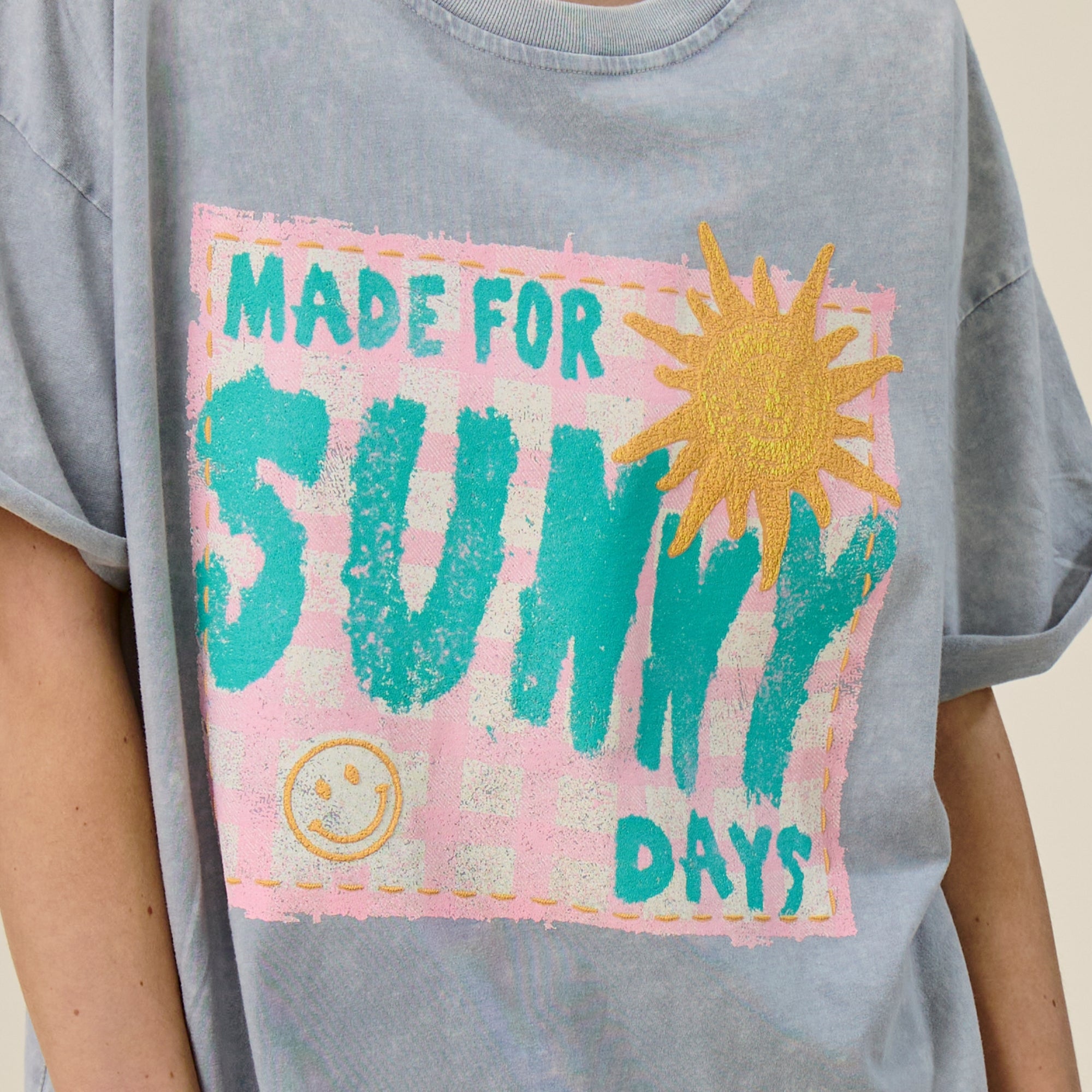 Made for Sunny Days Oversized Graphic Tee for Women – Vintage Mineral Washed Summer T-Shirt