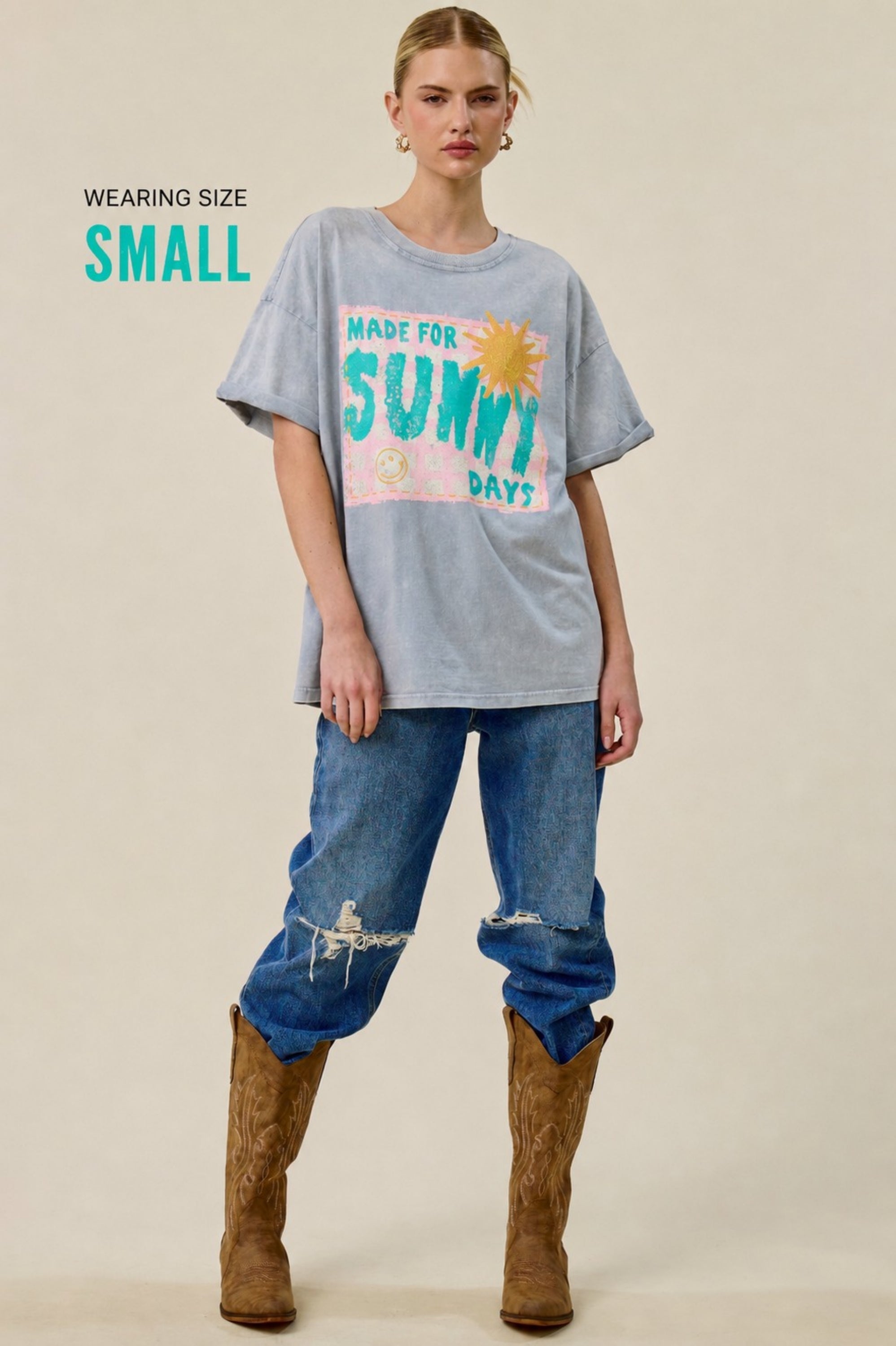Made for Sunny Days Oversized Graphic Tee for Women – Vintage Mineral Washed Summer T-Shirt