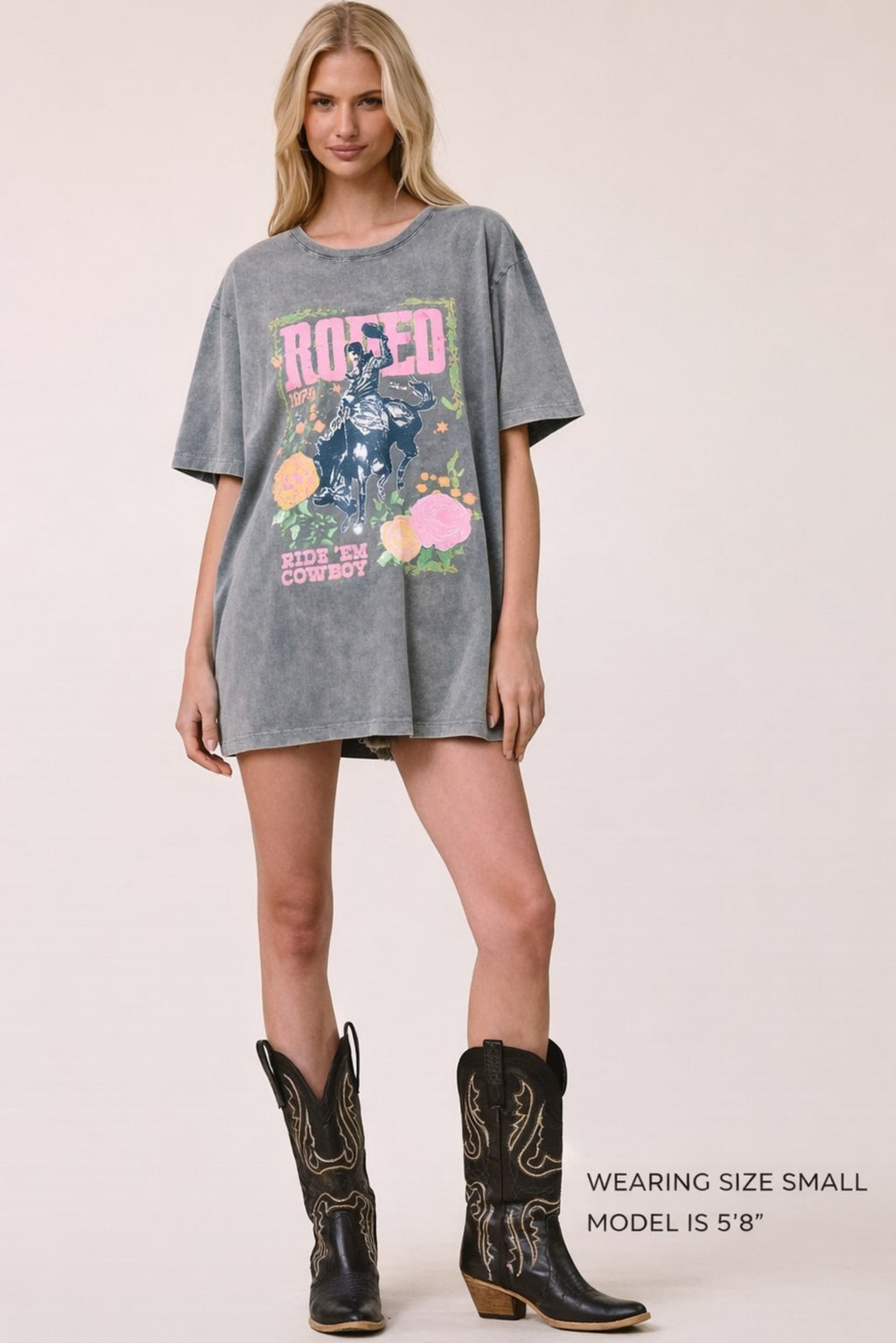 FORYERI Vintage Rodeo Graphic Tee for Women, Washed Navy Western Cowboy T-Shirt, Relaxed Fit Casual Streetwear Top