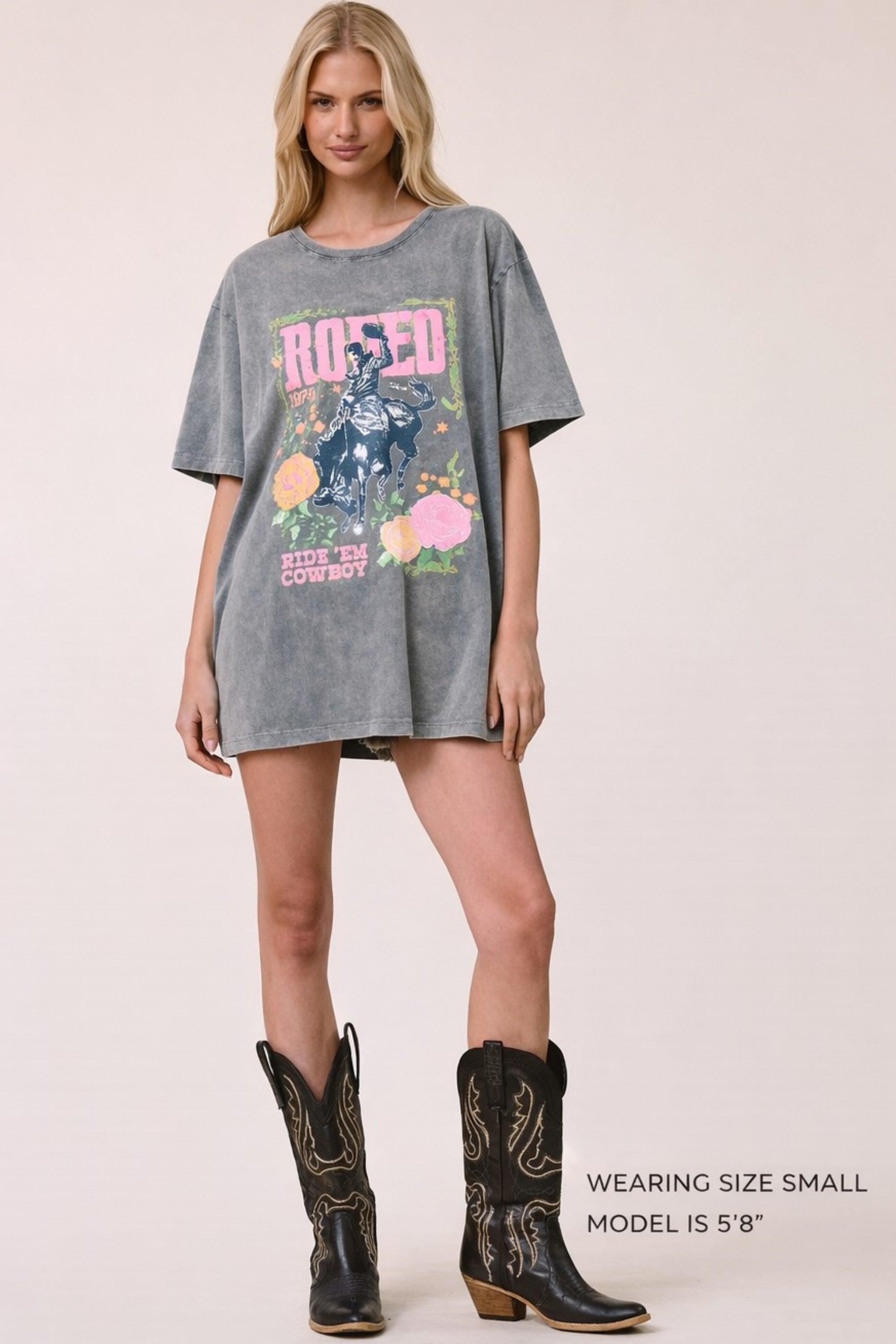 FORYERI Vintage Rodeo Graphic Tee for Women, Washed Navy Western Cowboy T-Shirt, Relaxed Fit Casual Streetwear Top