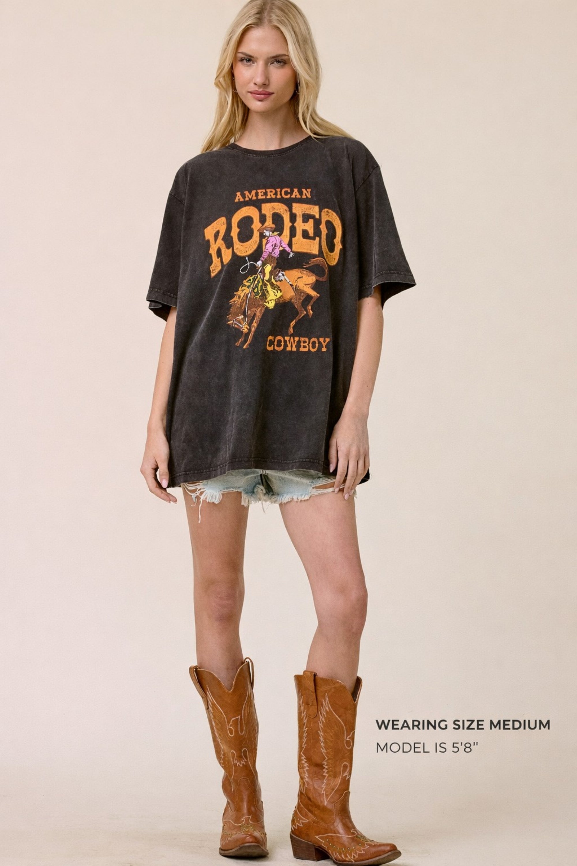 FORYERI Vintage Rodeo Oversized Tee – Western Graphic Relaxed Top