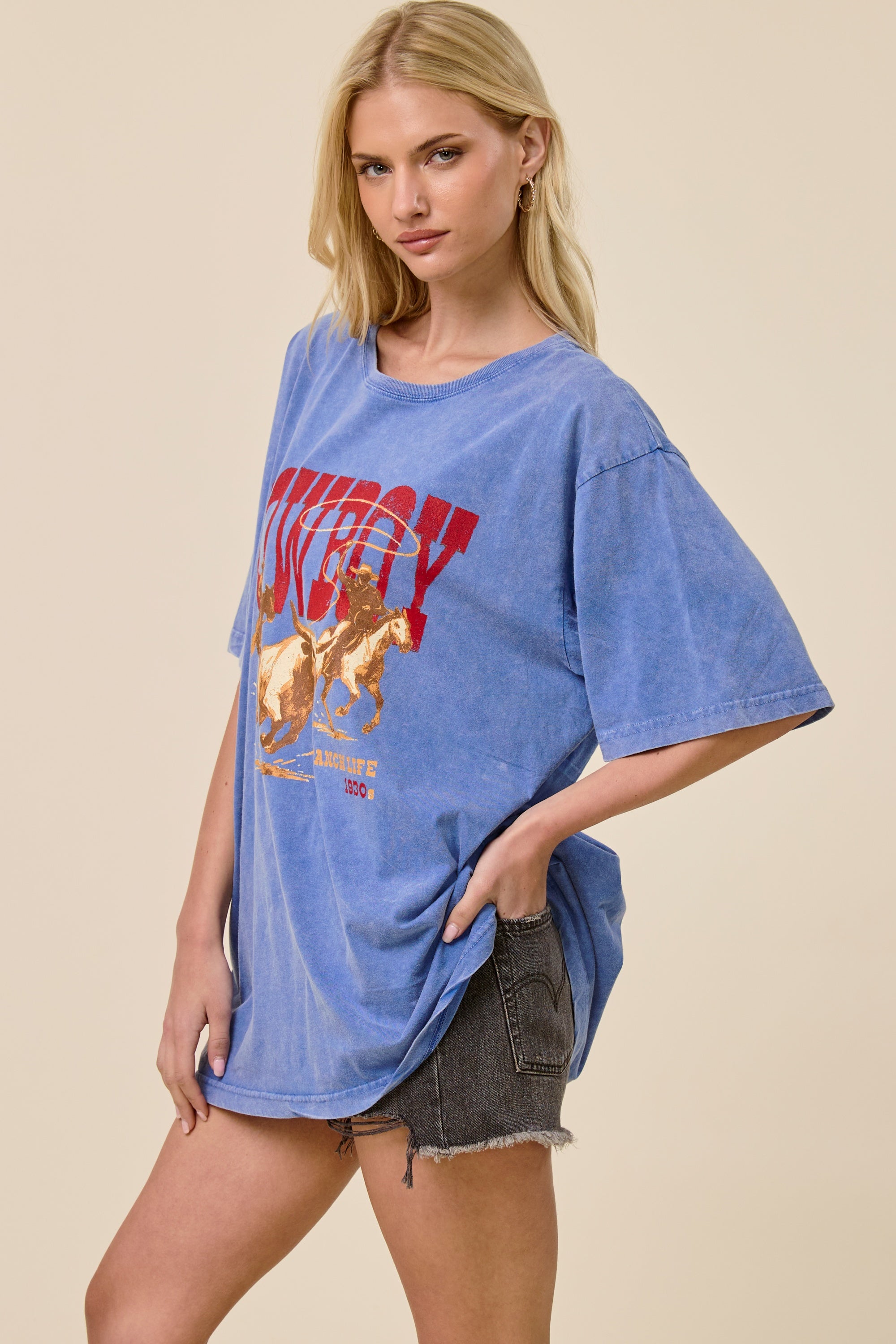 FORYERI Vintage Cowboy Oversized Tee – Western Relaxed Graphic Top