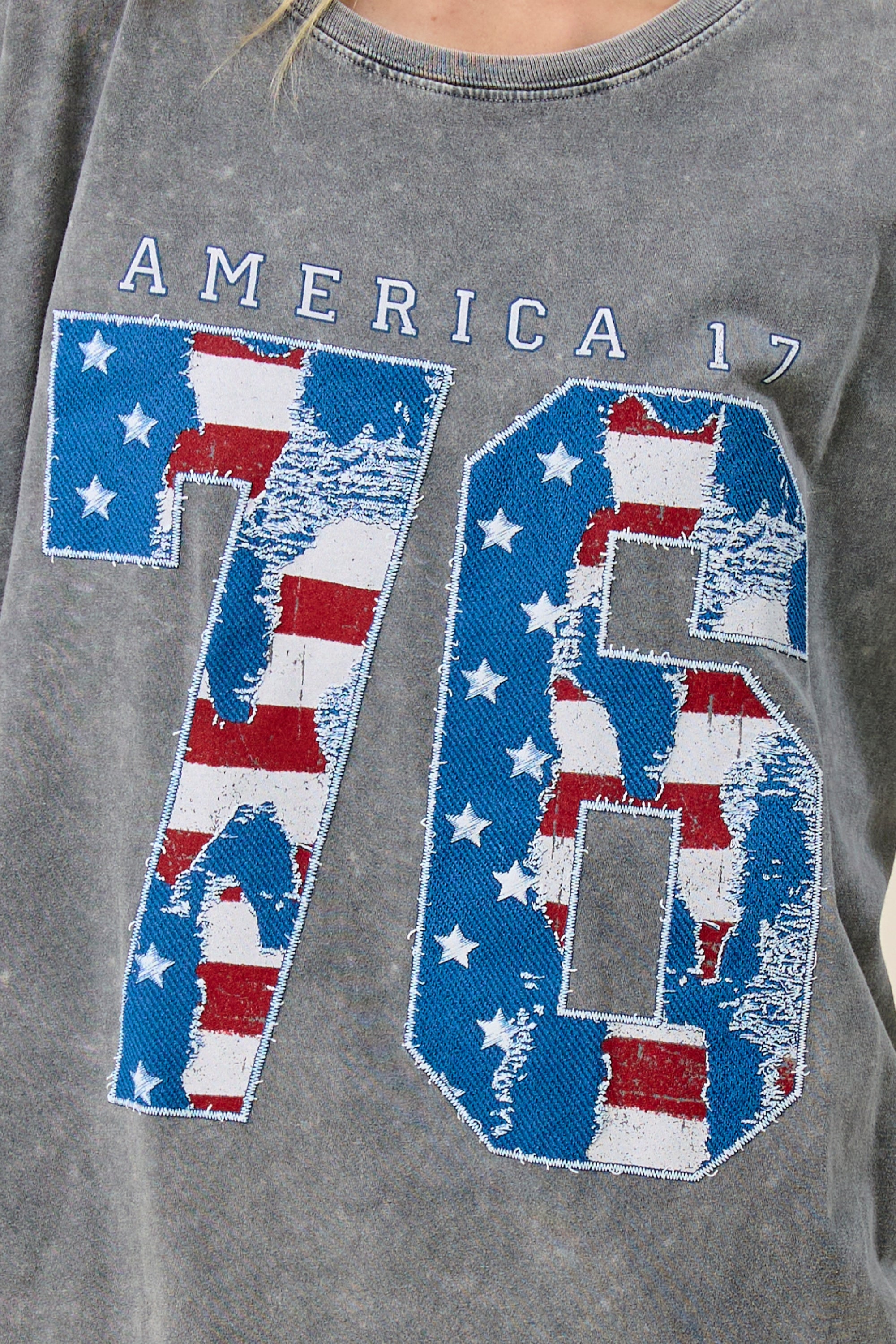 FORYERI Vintage Washed Oversized Graphic Tee for Women – Americana 76 Print, Relaxed Loose Fit Casual T-Shirt