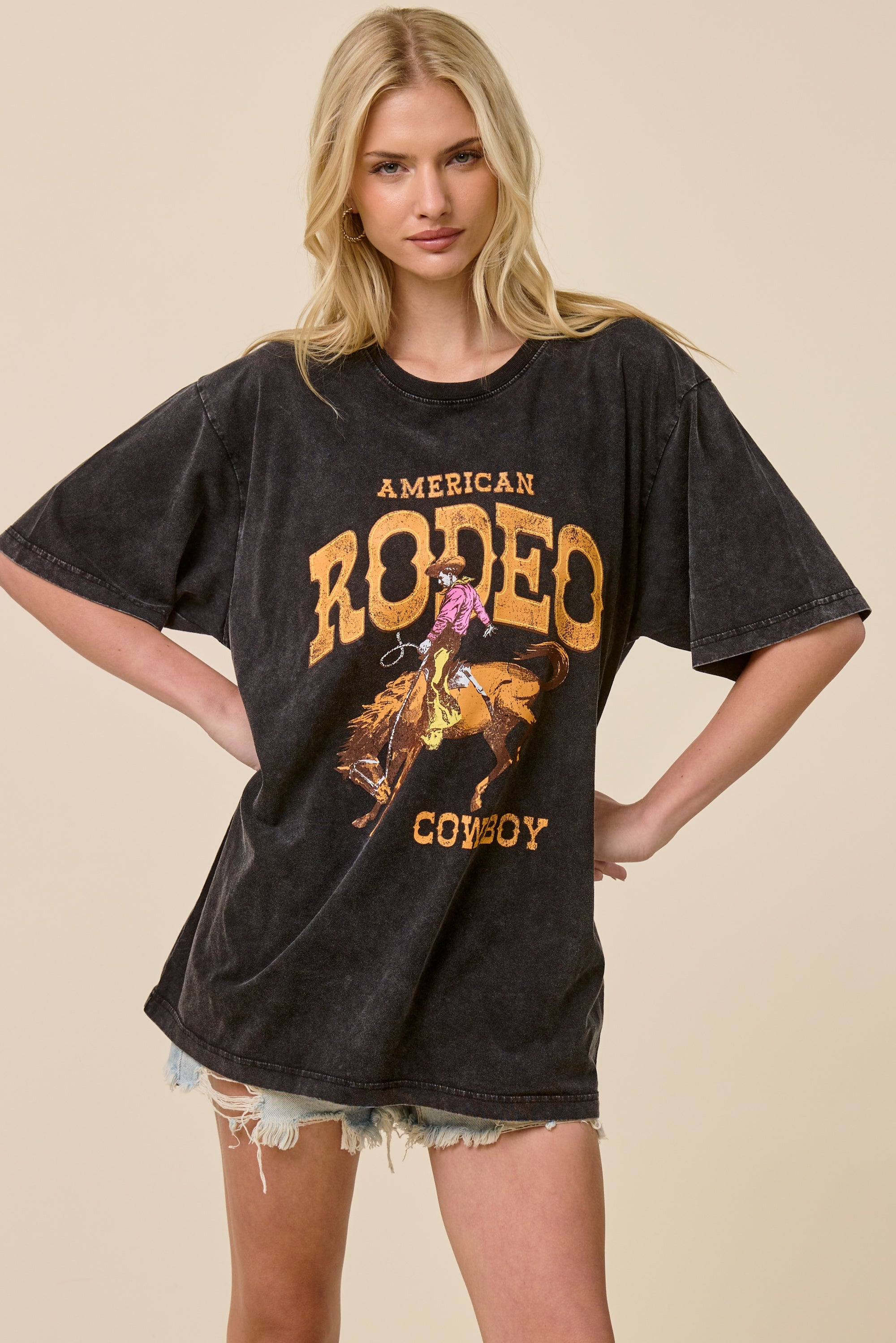 FORYERI Vintage Rodeo Oversized Tee – Western Graphic Relaxed Top
