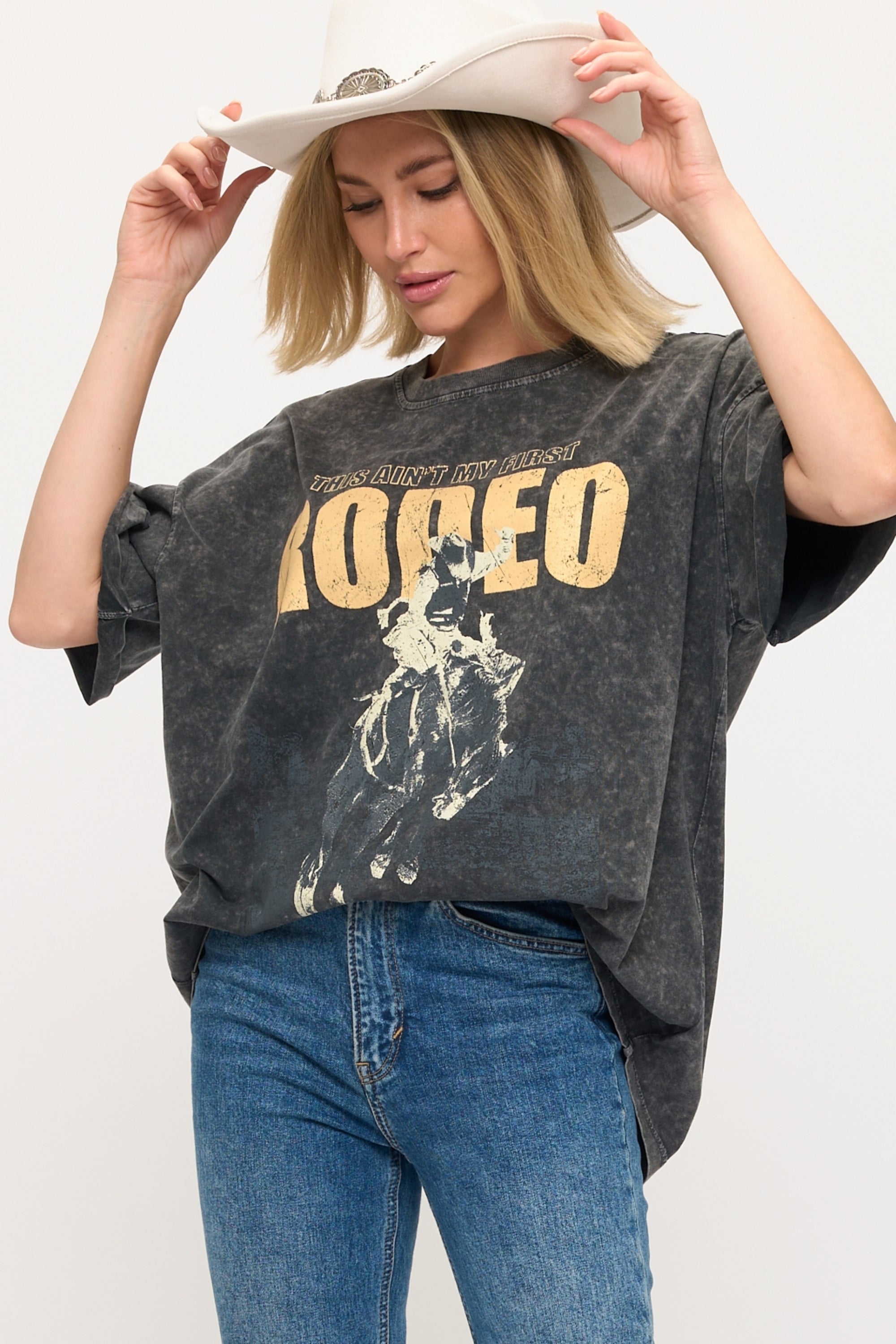 FORYERI Vintage Rodeo Oversized Tee – Western Relaxed Graphic Top