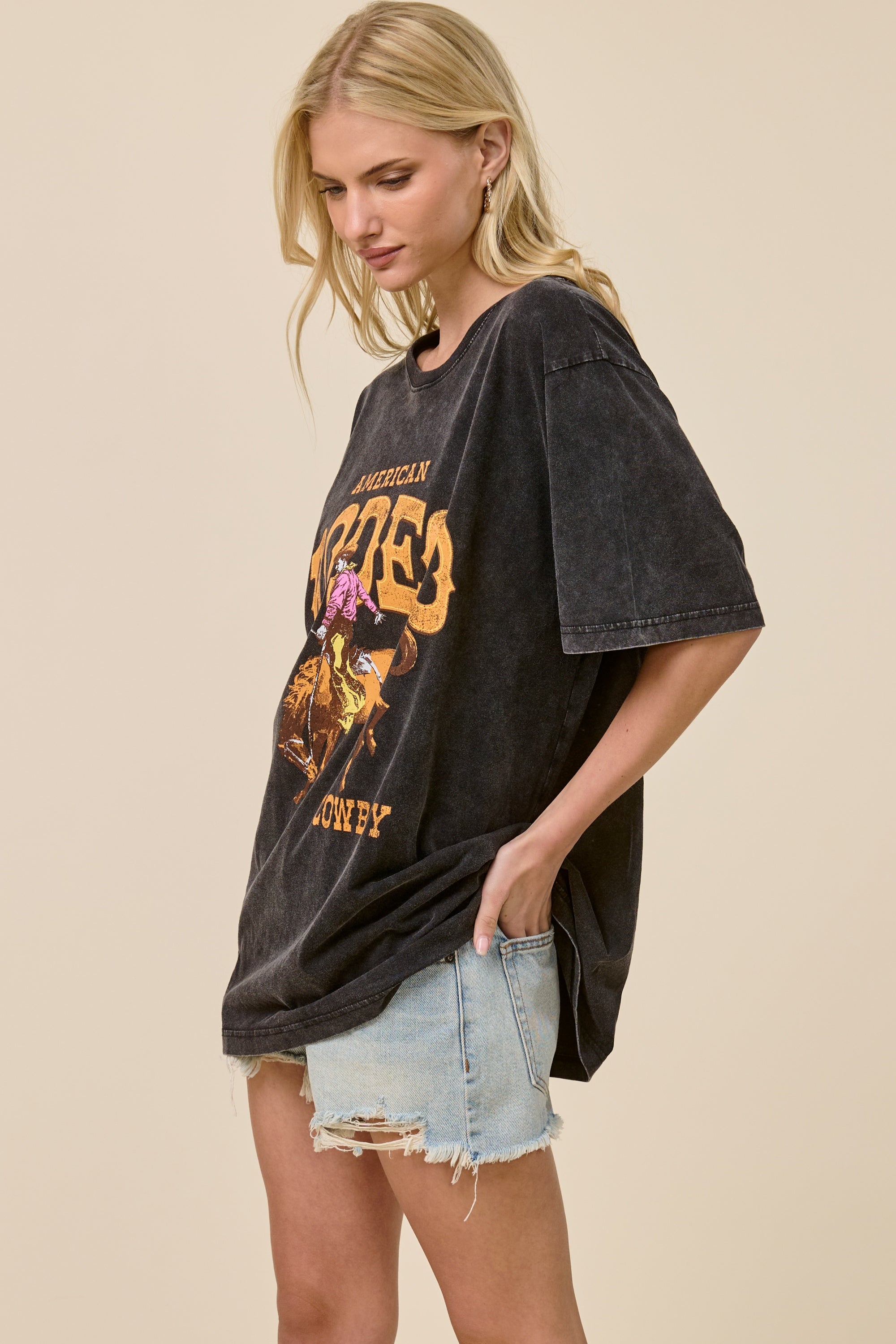 FORYERI Vintage Rodeo Oversized Tee – Western Graphic Relaxed Top