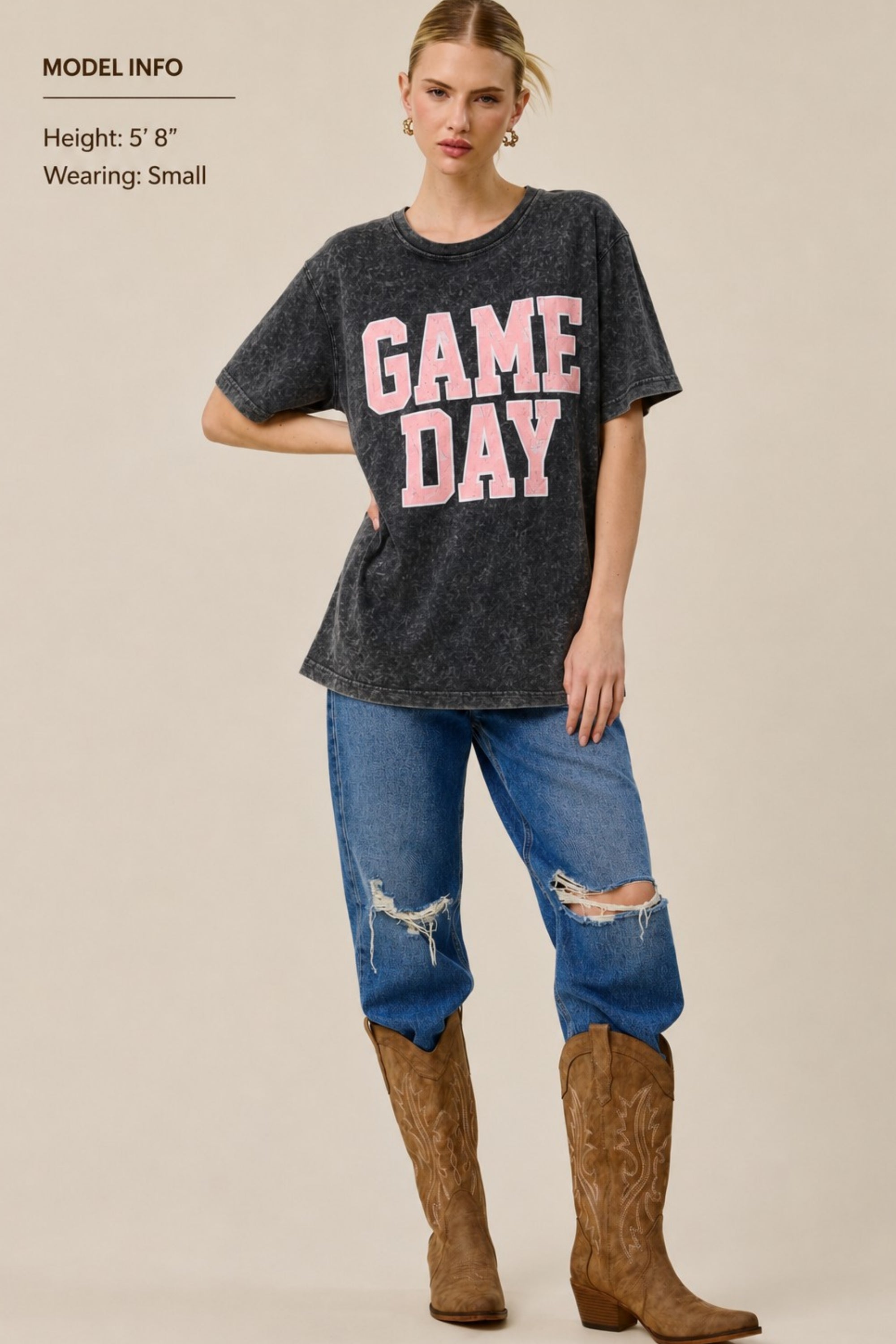 Game Day Oversized Graphic Tee for Women – Vintage Mineral Washed Football T-Shirt