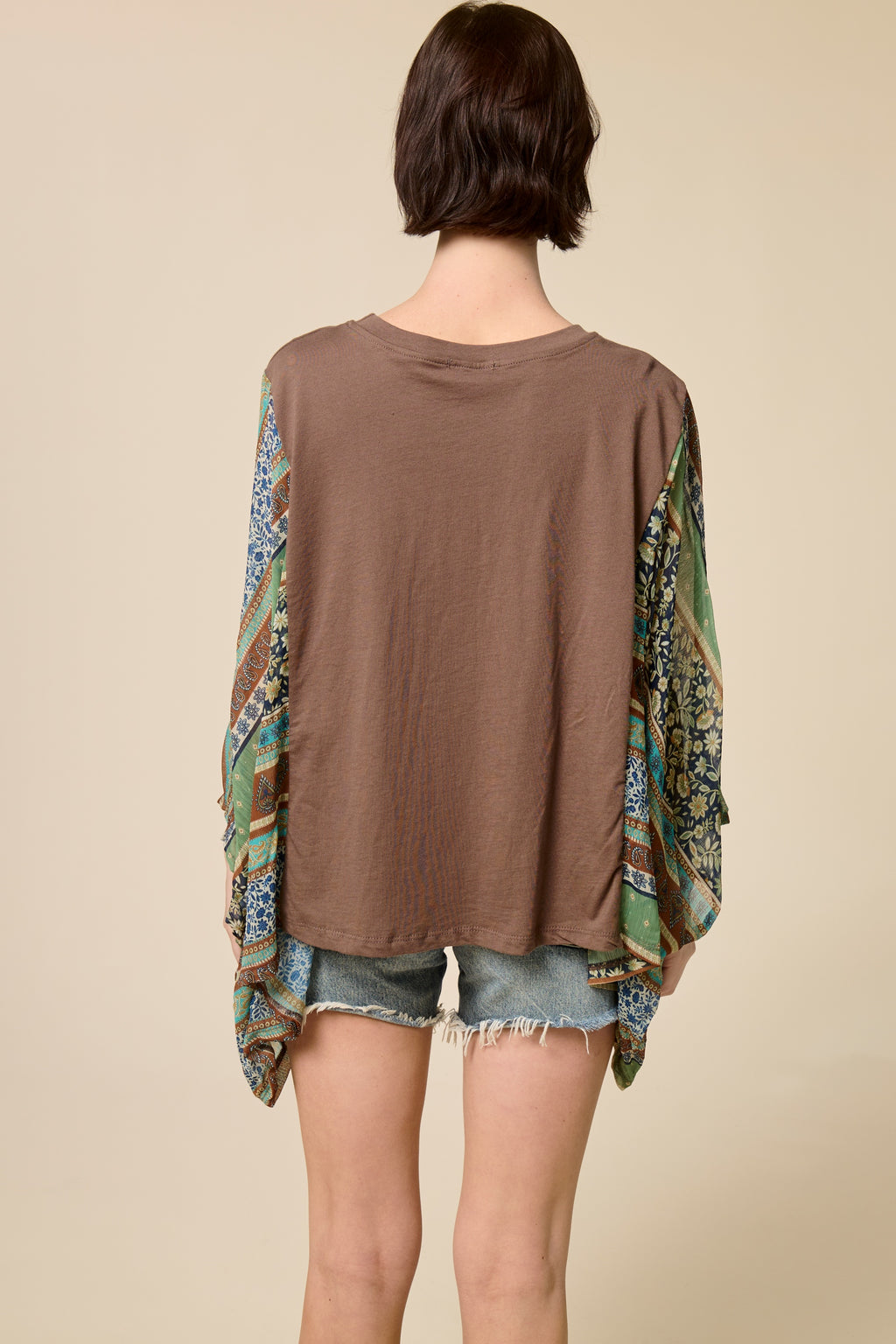 Women’s Western Graphic Patchwork Sleeve Tee – Boho Kimono Style Oversized Top
