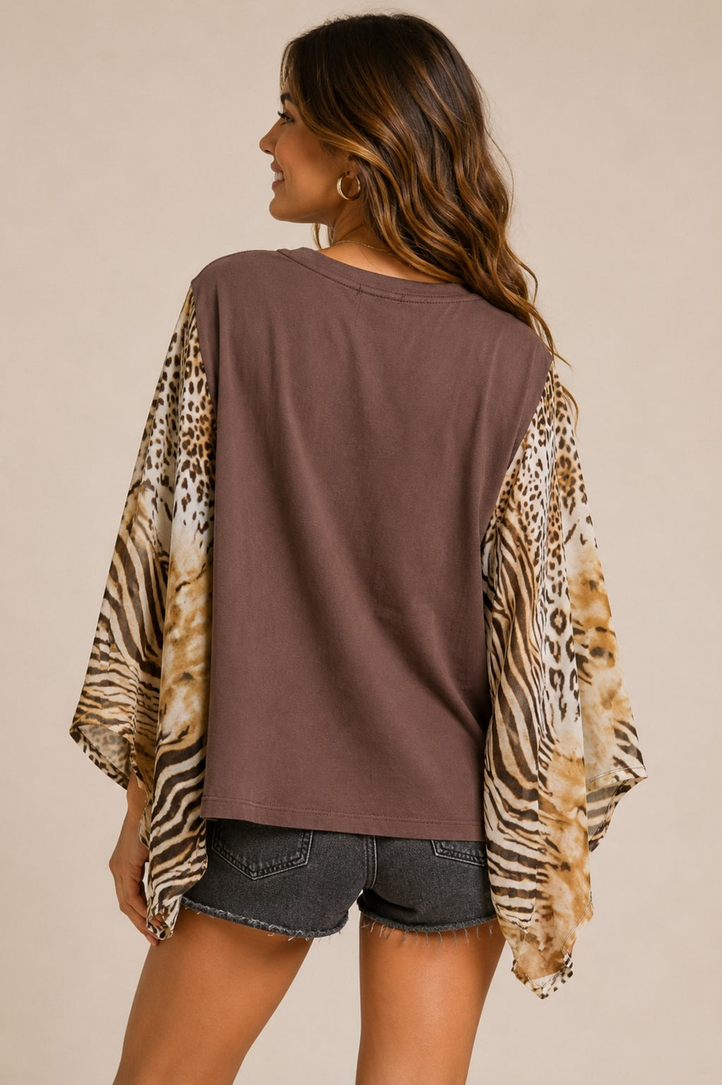 Womens Boho Leopard Kimono Sleeve Graphic Top Oversized Animal Print Poncho Tunic Loose Fit Blouse