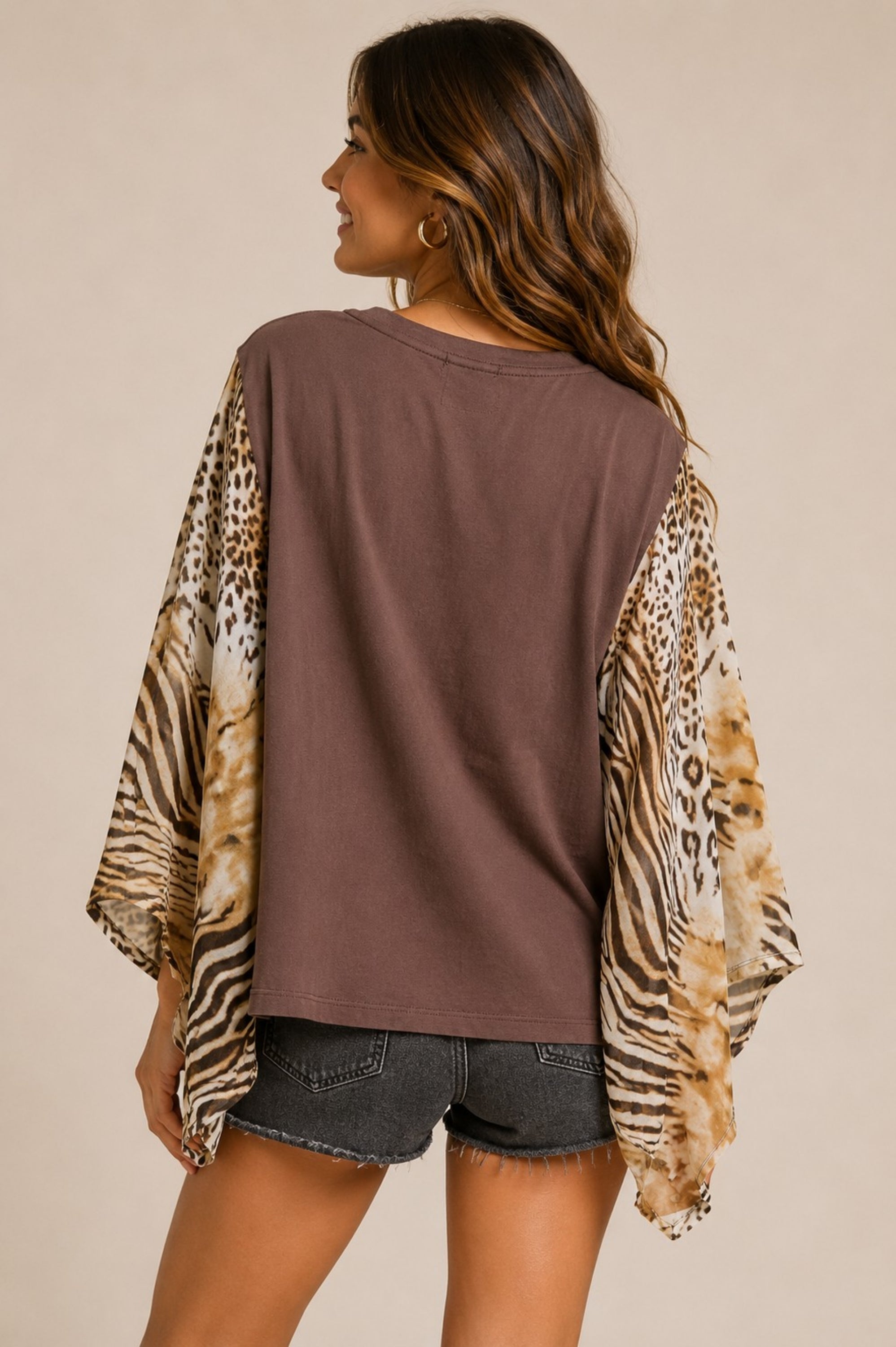 Womens Boho Leopard Kimono Sleeve Graphic Top Oversized Animal Print Poncho Tunic Loose Fit Blouse