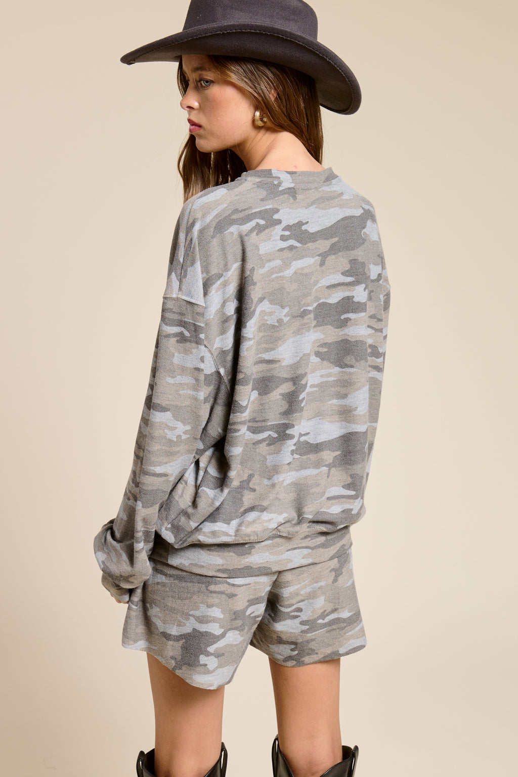 Women’s Western Graphic Sweatshirt – Cowboy Camo or Leopard Print French Terry Pullover