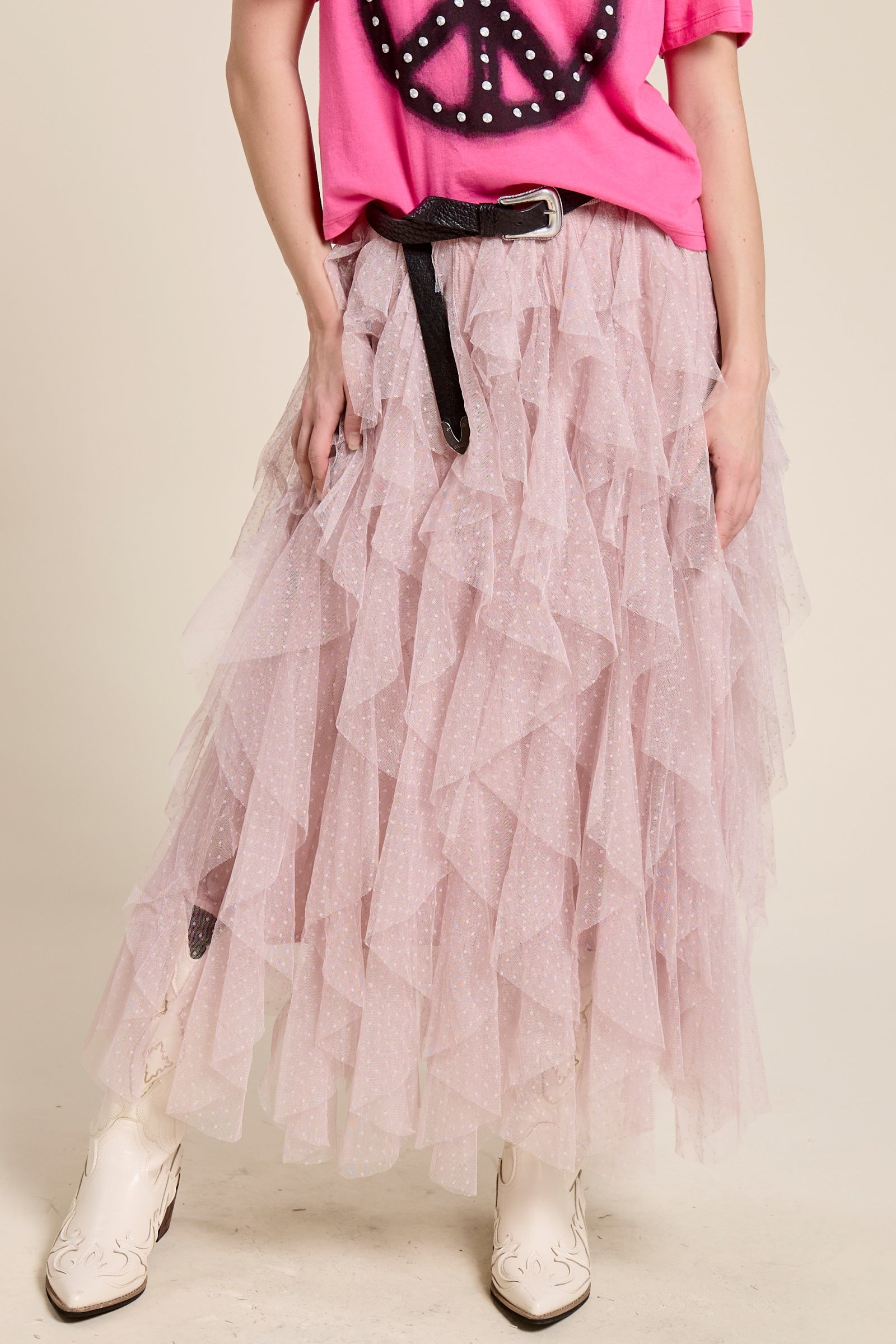 Layered Tulle Maxi Dress for Women, Tiny Polka Dot