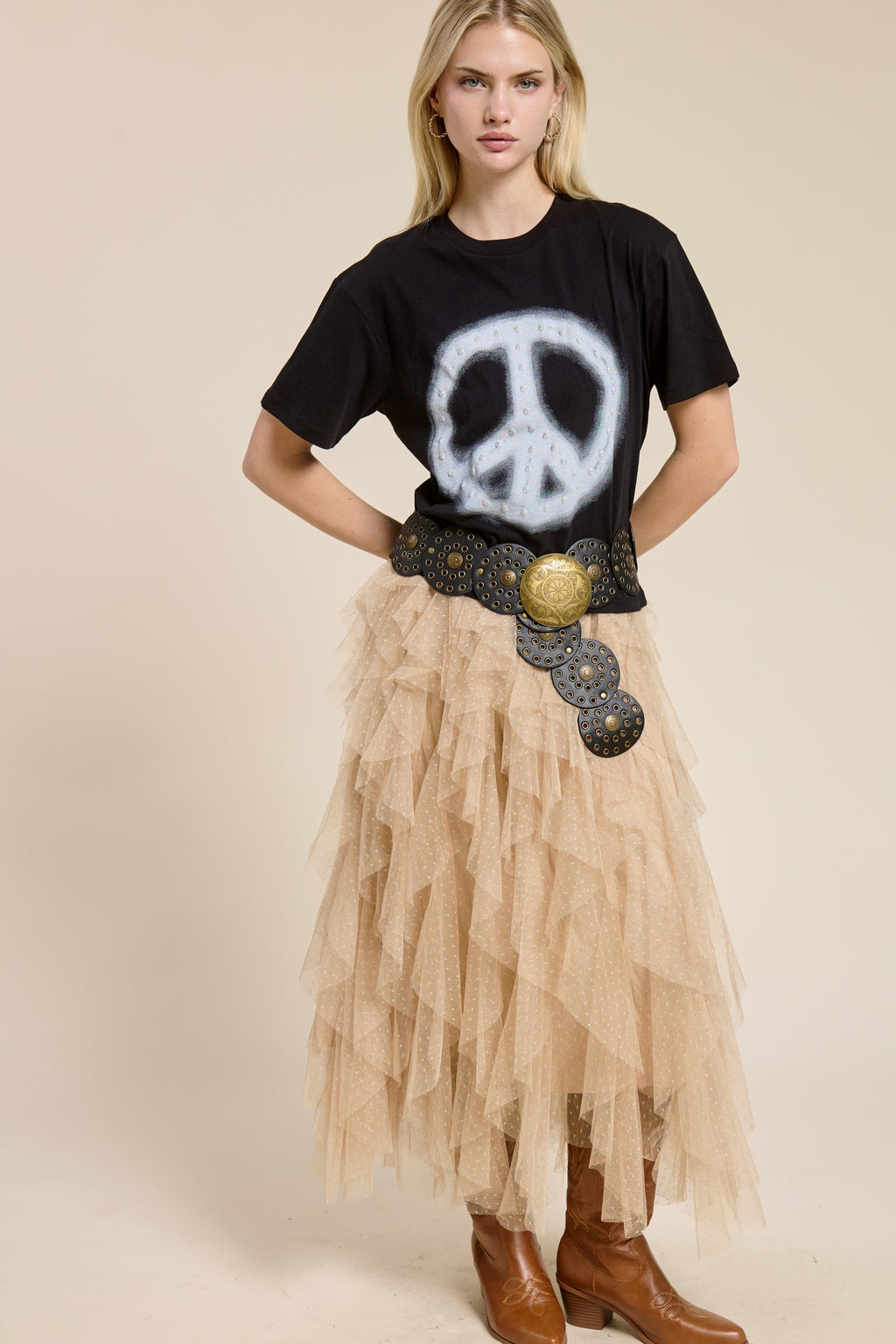 Layered Tulle Maxi Dress for Women, Tiny Polka Dot