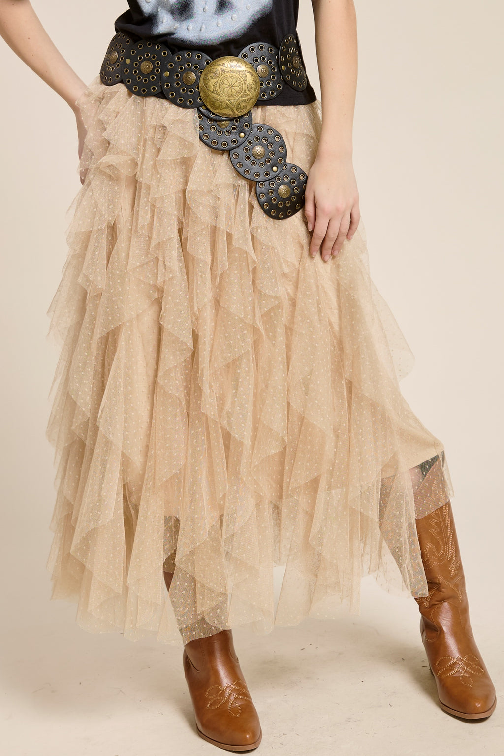 Layered Tulle Maxi Dress for Women, Tiny Polka Dot