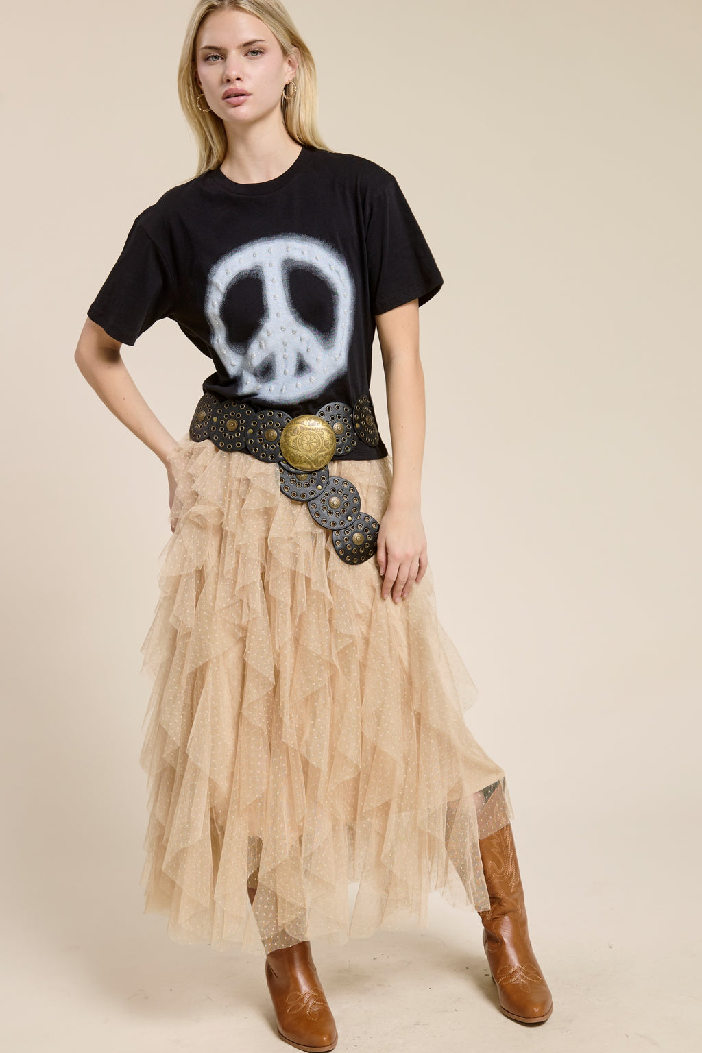 Layered Tulle Maxi Dress for Women, Tiny Polka Dot