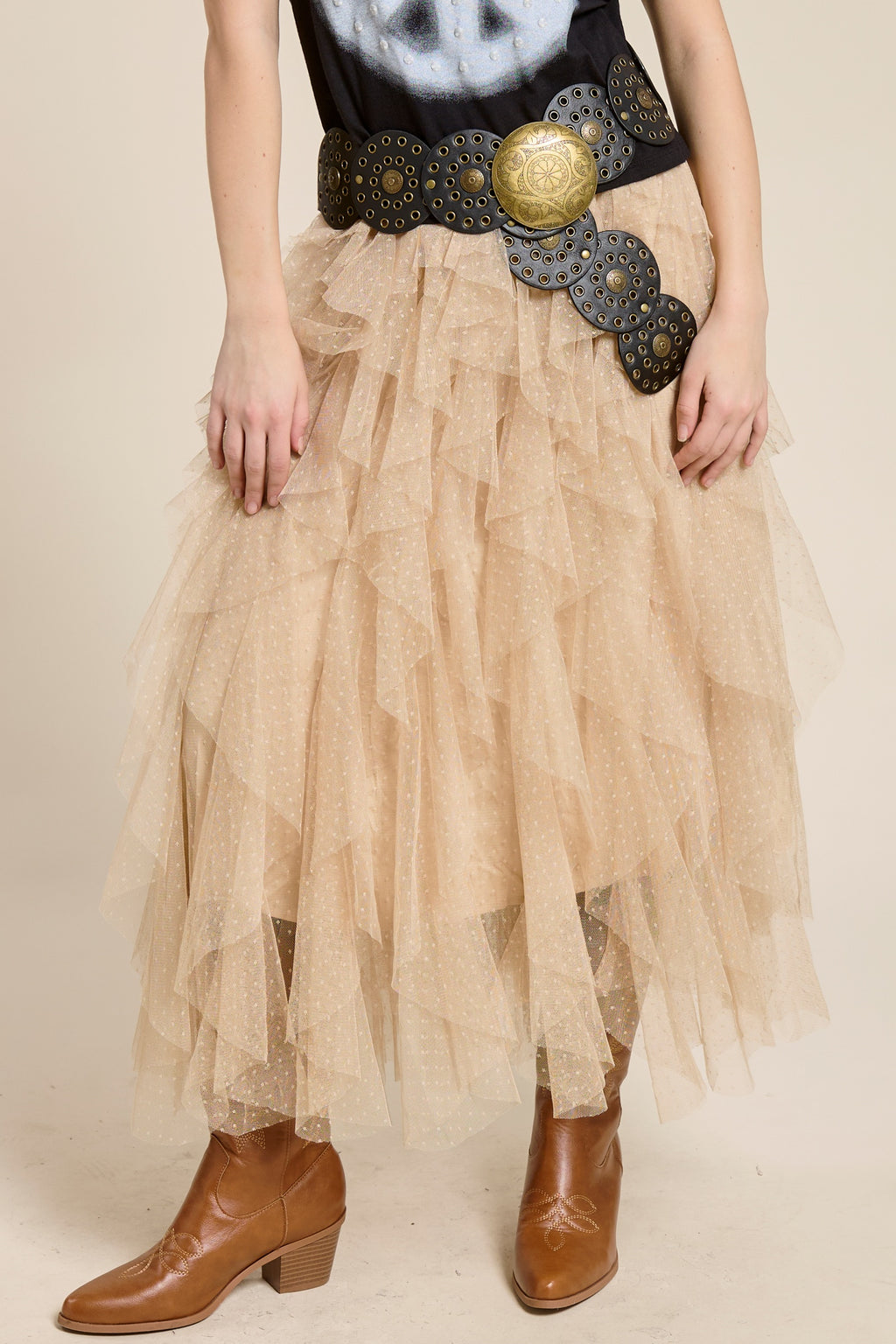 Layered Tulle Maxi Dress for Women, Tiny Polka Dot