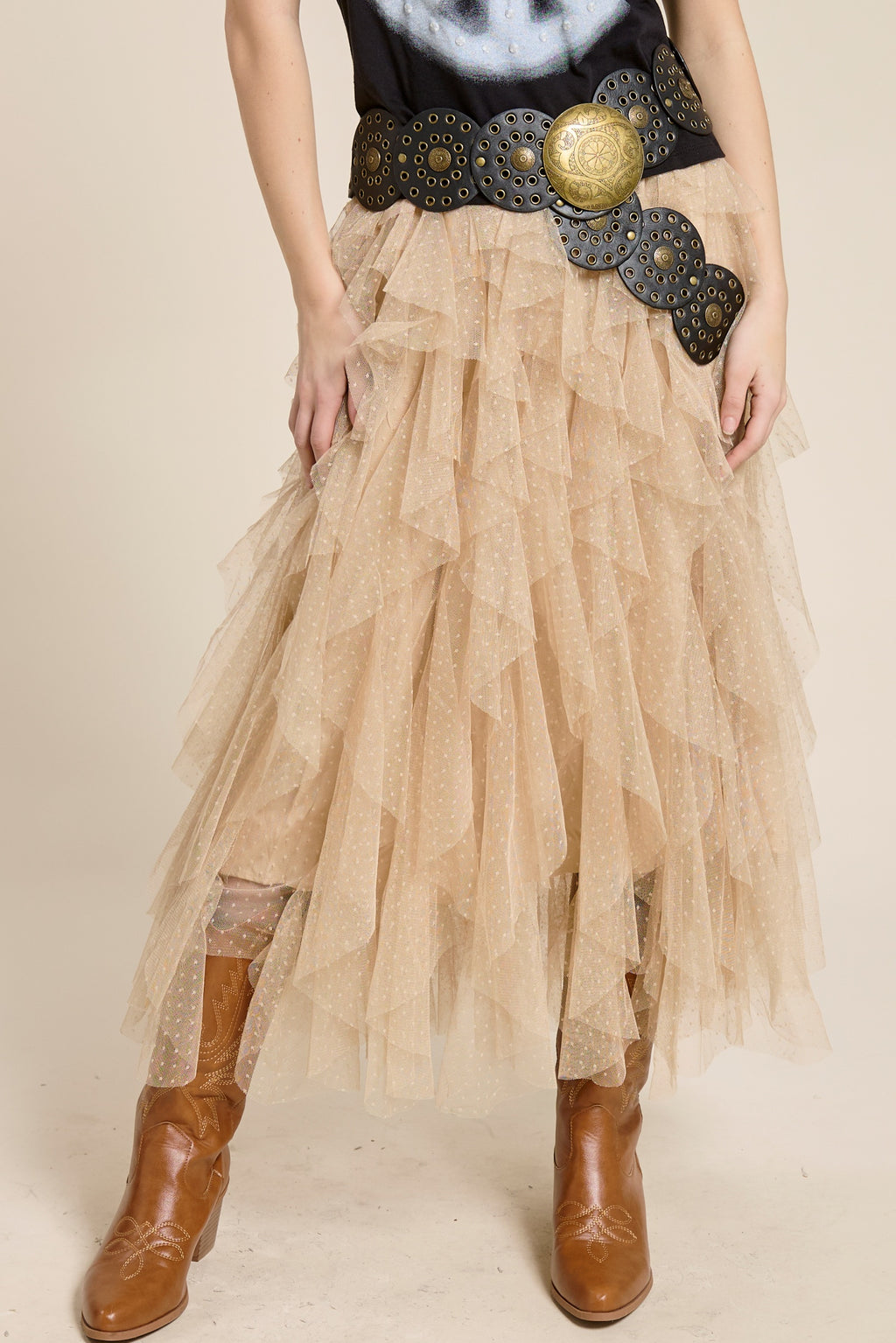 Layered Tulle Maxi Dress for Women, Tiny Polka Dot