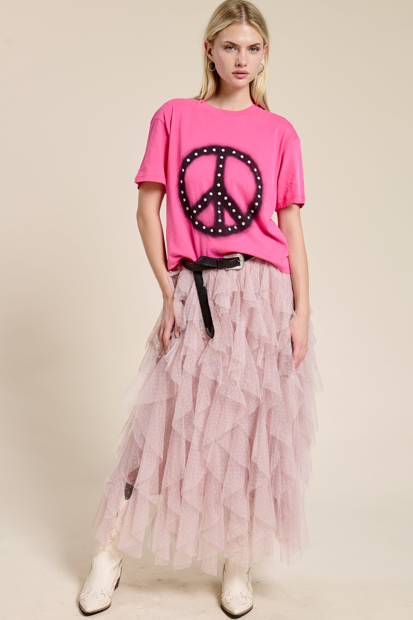 Layered Tulle Maxi Dress for Women, Tiny Polka Dot