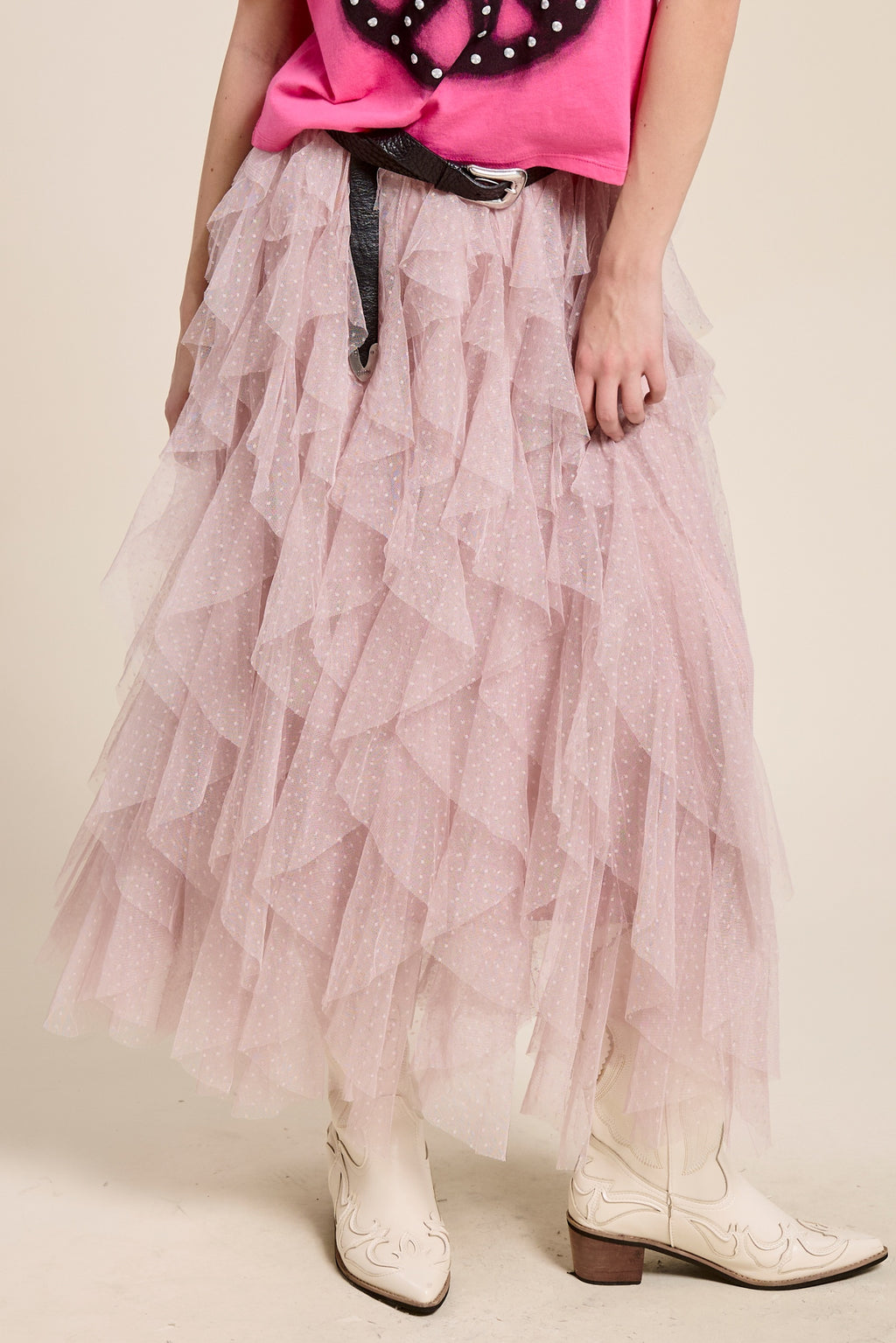 Layered Tulle Maxi Dress for Women, Tiny Polka Dot