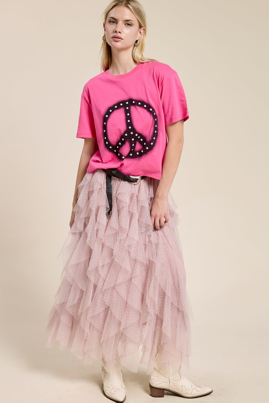 Layered Tulle Maxi Dress for Women, Tiny Polka Dot