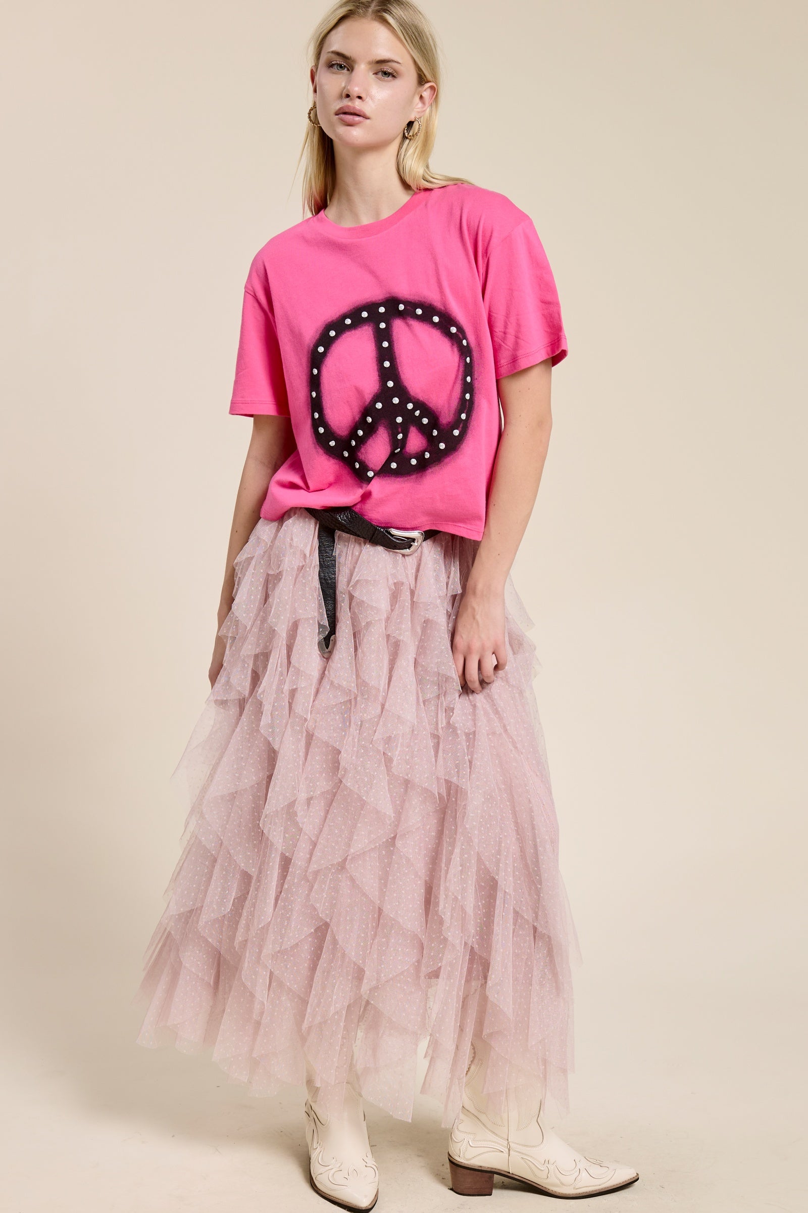 Layered Tulle Maxi Dress for Women, Tiny Polka Dot