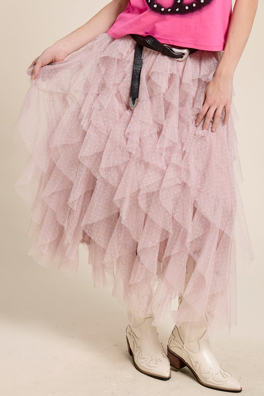 Layered Tulle Maxi Dress for Women, Tiny Polka Dot